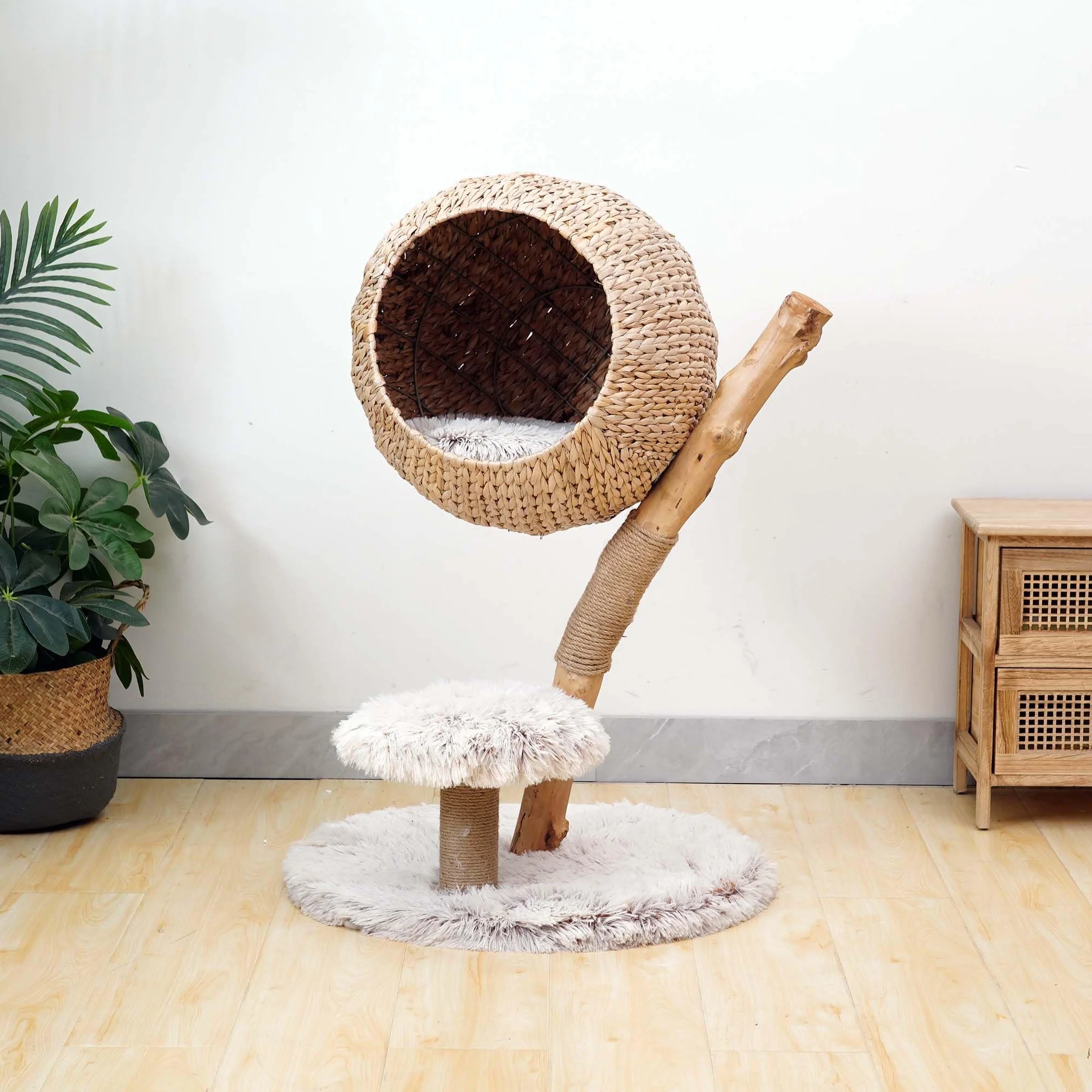 Fudajo Designerski drapak dla kota 83cm w stylu gałęzi z pluszem i koszykiem do leżenia