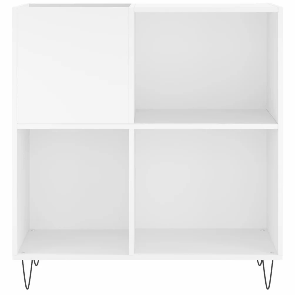 Szafa płytowa, biała, materiał drewnopochodny z żelaznymi nogami, 84,5 x 38 x 89 cm, miejsce do przechowywania płyt gramofonowych i winylowych, wytrzymała szafka winylowa z półką na gramofon