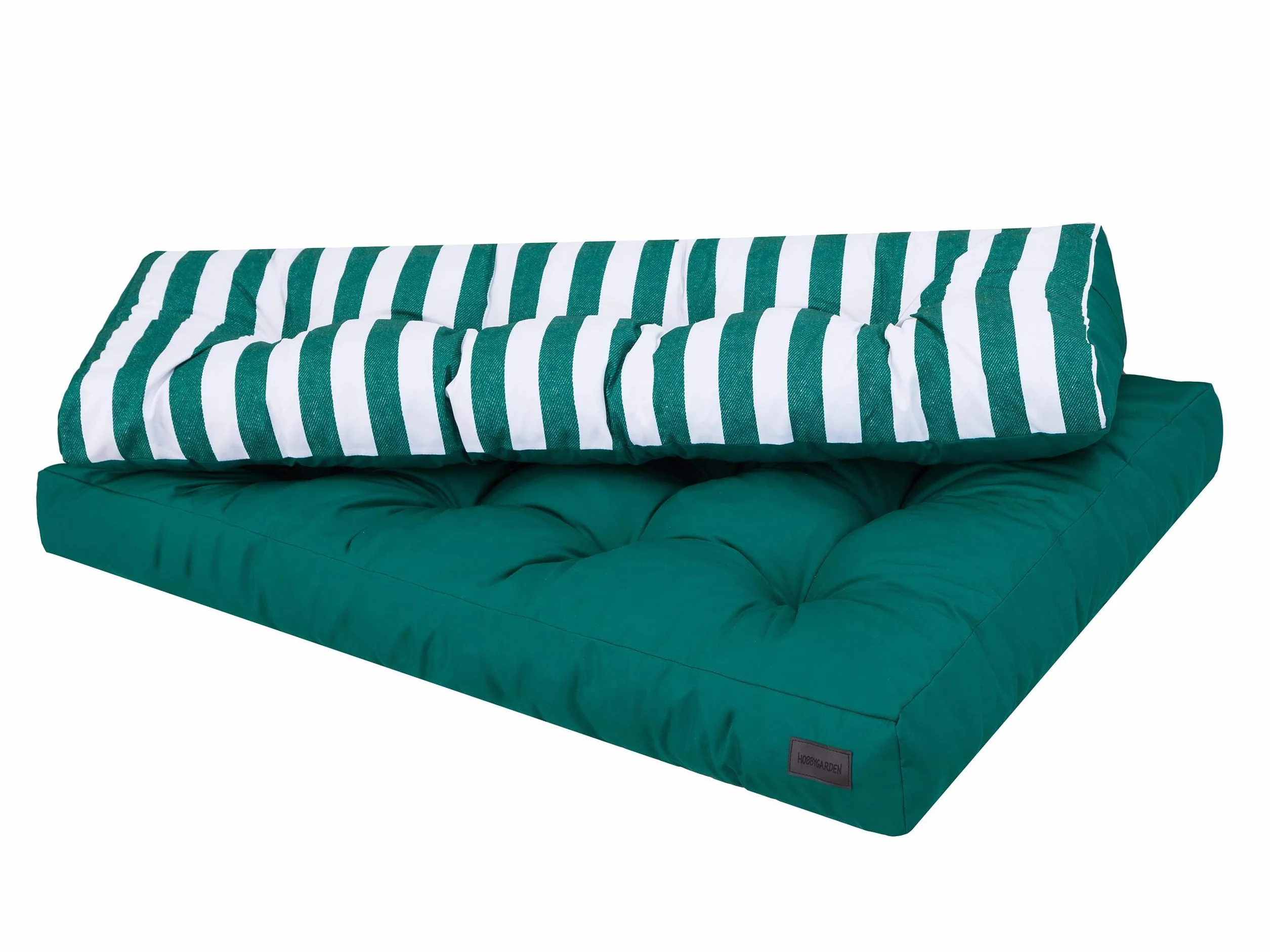 PillowPrim poduszka na palety - poduszka do siedzenia - Komfort dla sofy i kanapy - Idealne na meble balkonowe i do ogrodu - Miękka i trwała - Oparcie 120x40cm, Zielona z paskami