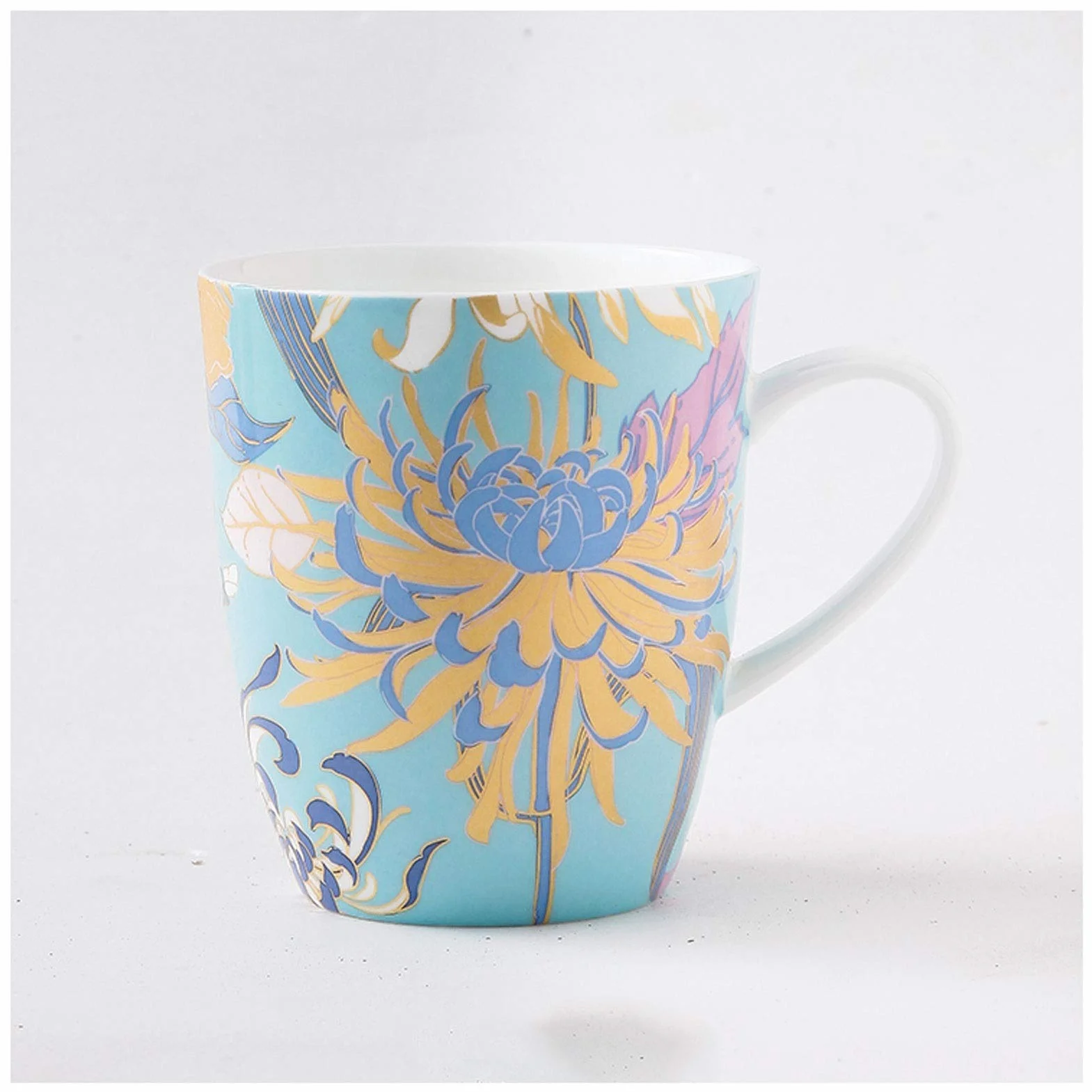 Filiżanki do kawy, kubek elegancka chryzantema seria lukier cenny kolor kości porcelana kubek mleko kubek śniadanie kubek światło luksus ręcznie malowany romantyczny wzór popołudnie herbata 400 ml