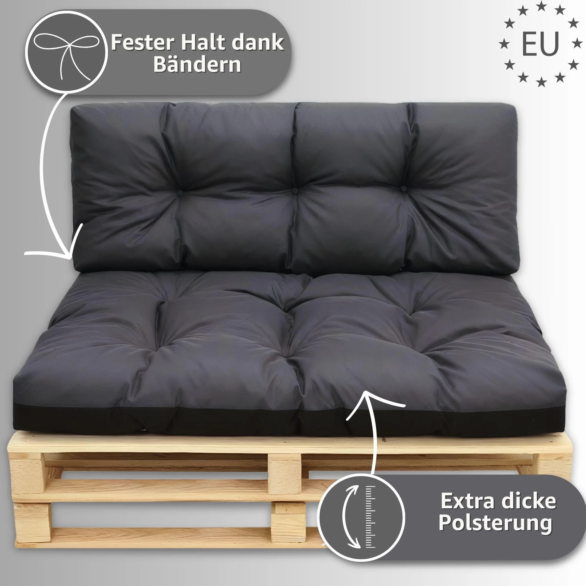 Poduszka ogrodowa na palete szara 40x120 eko-len 02 + czarny wigofil