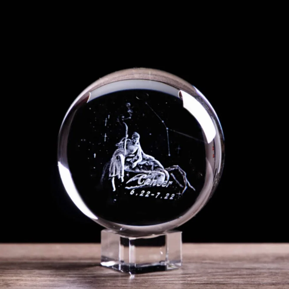 3D grawerowane konstelacja kryształowa kula ze szkła anioł figurka raka statuetka przycisk do papieru akcesoria do dekoracji biura domowego, kula, 7 CM