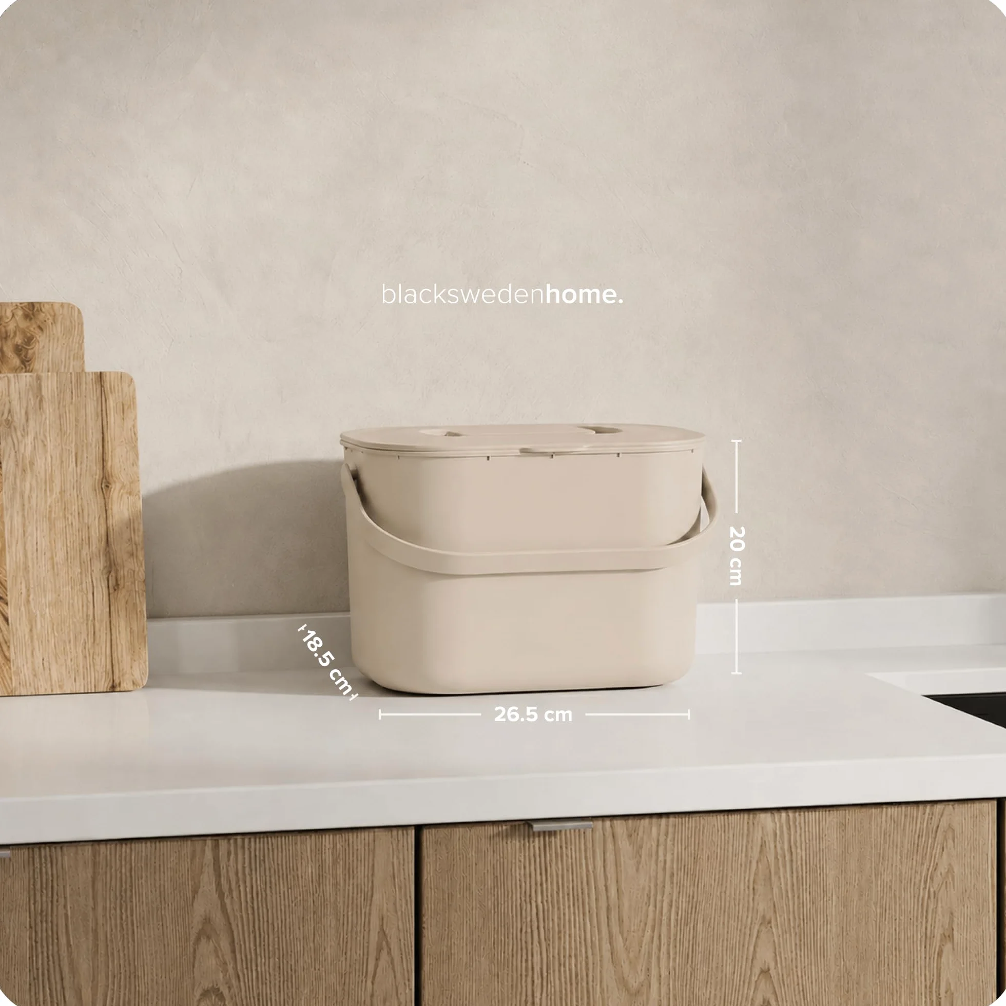 Black Sweden Home Kosz Kuchenny na Bioodpady - 7L - Designerski Kompostownik z Filtrem - Szczelny Kosz na Odpady Organiczne z Pokrywą - Beżowy