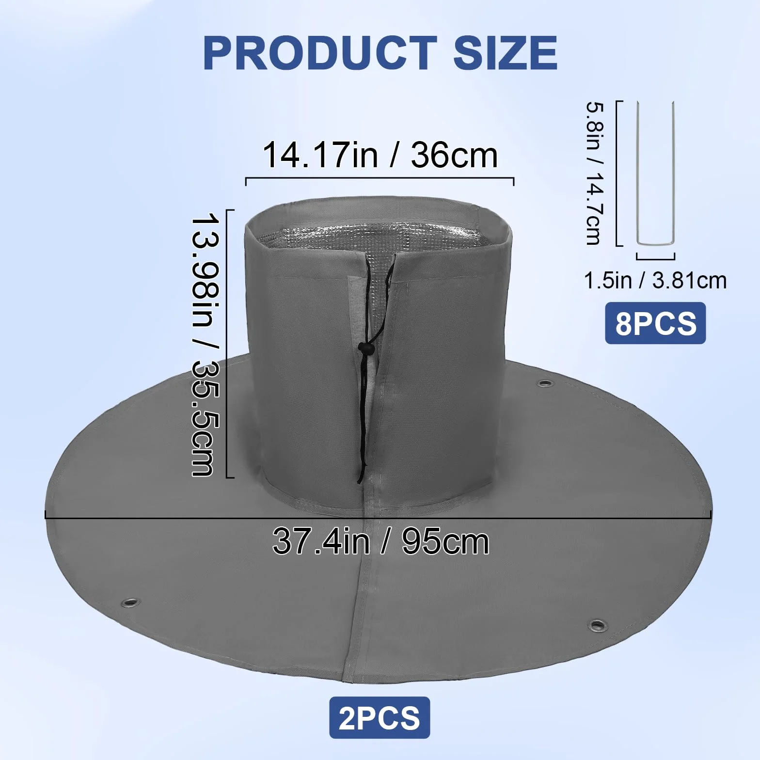 Gucass 2 sztuki, ochrona przed zimnem dla palm, ochrona przed zimnem dla roślin i drzew o średnicy do 35 cm, podwójna izolacja, Ø 100 cm, 100 g/m² (szare)