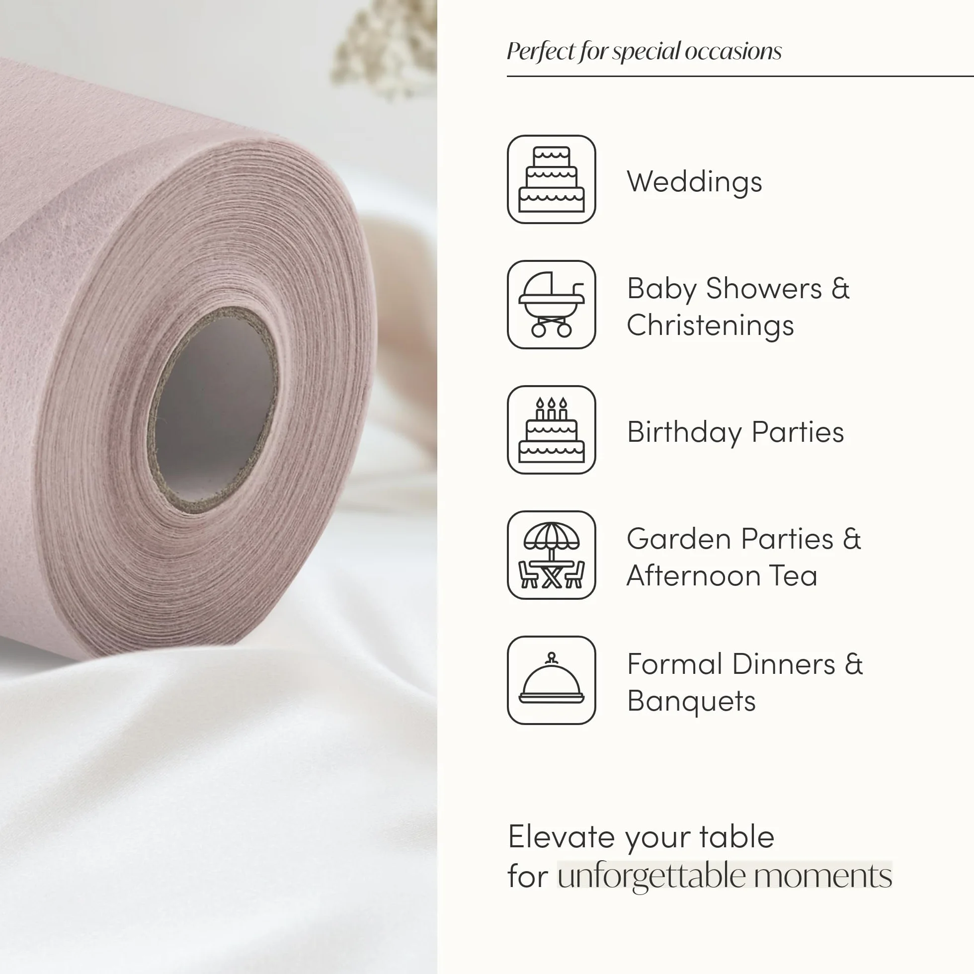 100%Mosel Bieżnik stołowy z włókniny, w kolorze Blush Rosé (30 cm x 25 m), dekoracyjna wstążka stołowa, elegancka dekoracja stołu na urodziny i wesela, kolorowa dekoracja na specjalne okazje