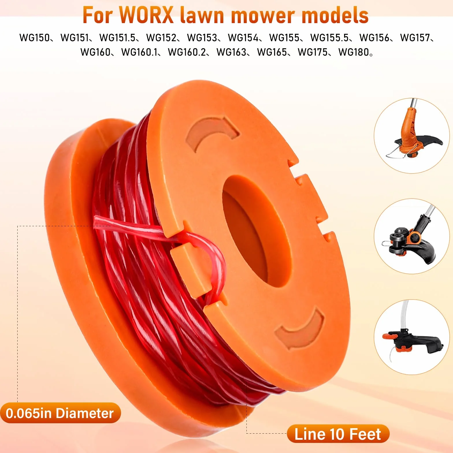 20 sztuk zestaw wymiennych szpul do podkaszarki Worx, do wszystkich podkaszarek do trawy z 20 V, Ø 1,65 mm, długość 3 m, zawiera 18 sztuk żyłek do podkaszarki i 2 sztuki pokrywek