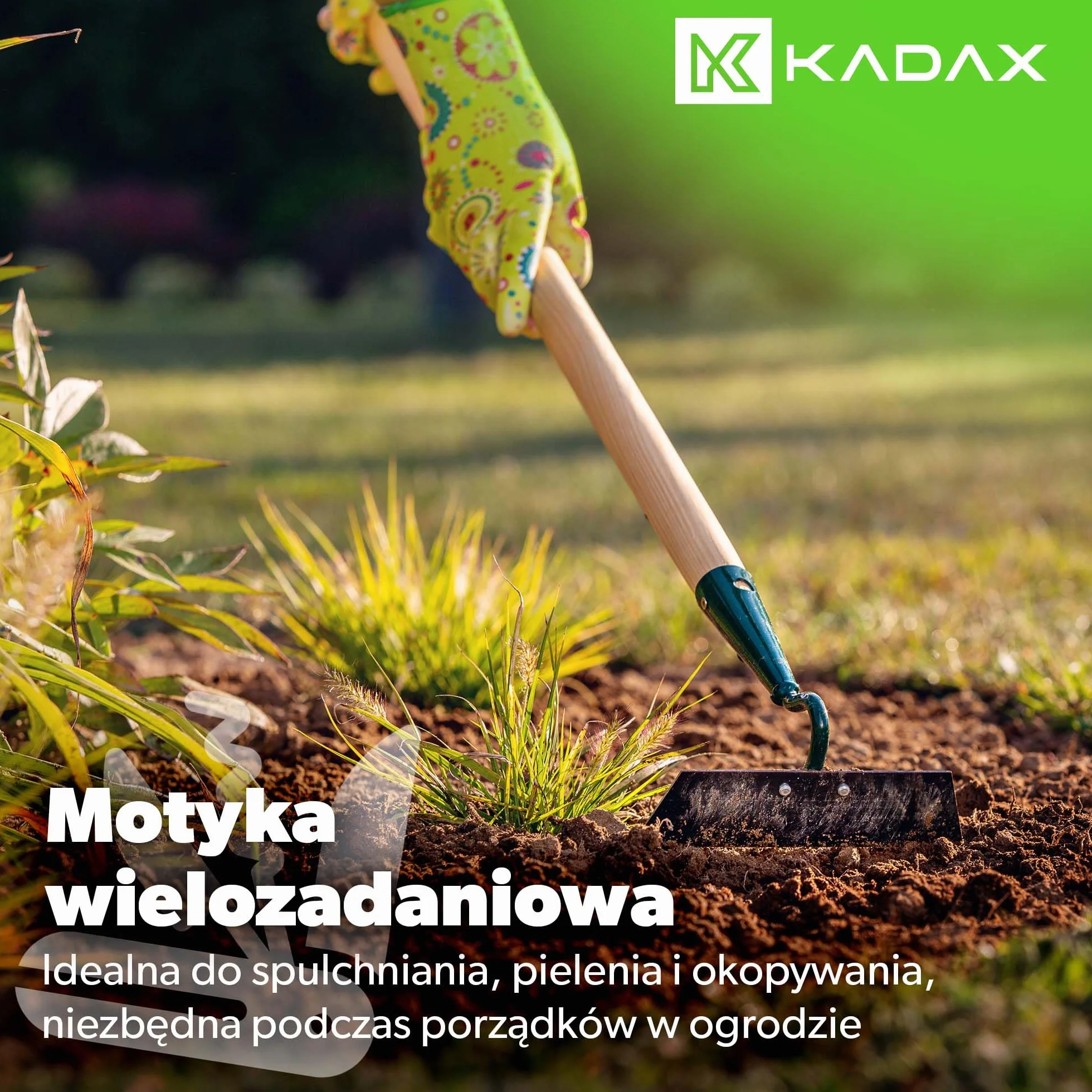 KADAX Motyka ogrodowa 16 cm z drewnianym trzonkiem, metalowe ostrze dla trwałości, pewny chwyt, do spulchniania, napowietrzania i pielenia grządek