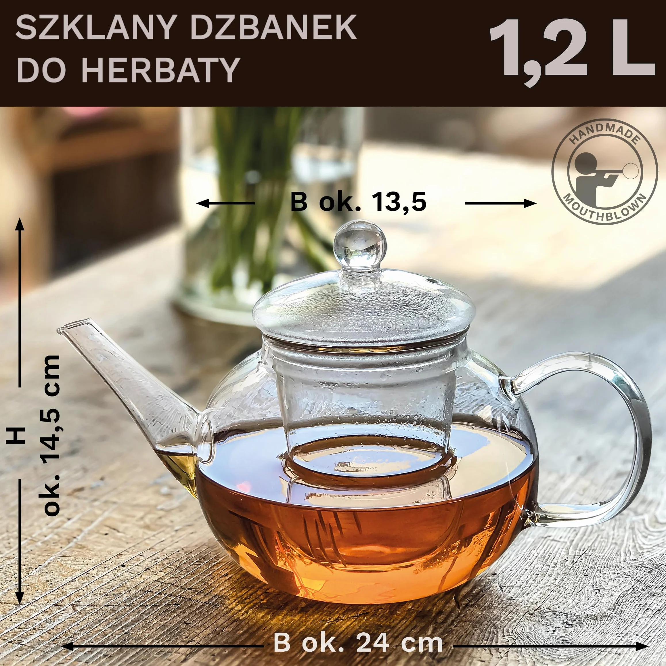 Creano Dzbanek do herbaty ze szkła 1,2l + czarny podgrzewacz ze stali nierdzewnej - szklany dzbanek do herbaty z sitkiem i pokrywką z klasycznego szkła - idealny do parzenia herbaty sypanej - 100% bez