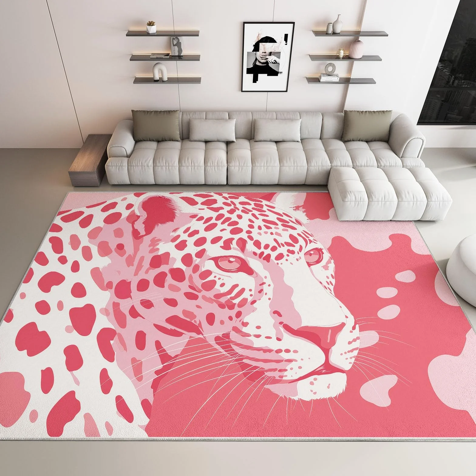 Générique Minimalistyczny dywan z nadrukiem 80 x 150 cm, tropikalne zwierzę lampart kolorowe klocki dywan do salonu można prać w pralce - trwały antypoślizgowy dywan do jadalni, przedpokoju, pokoju
