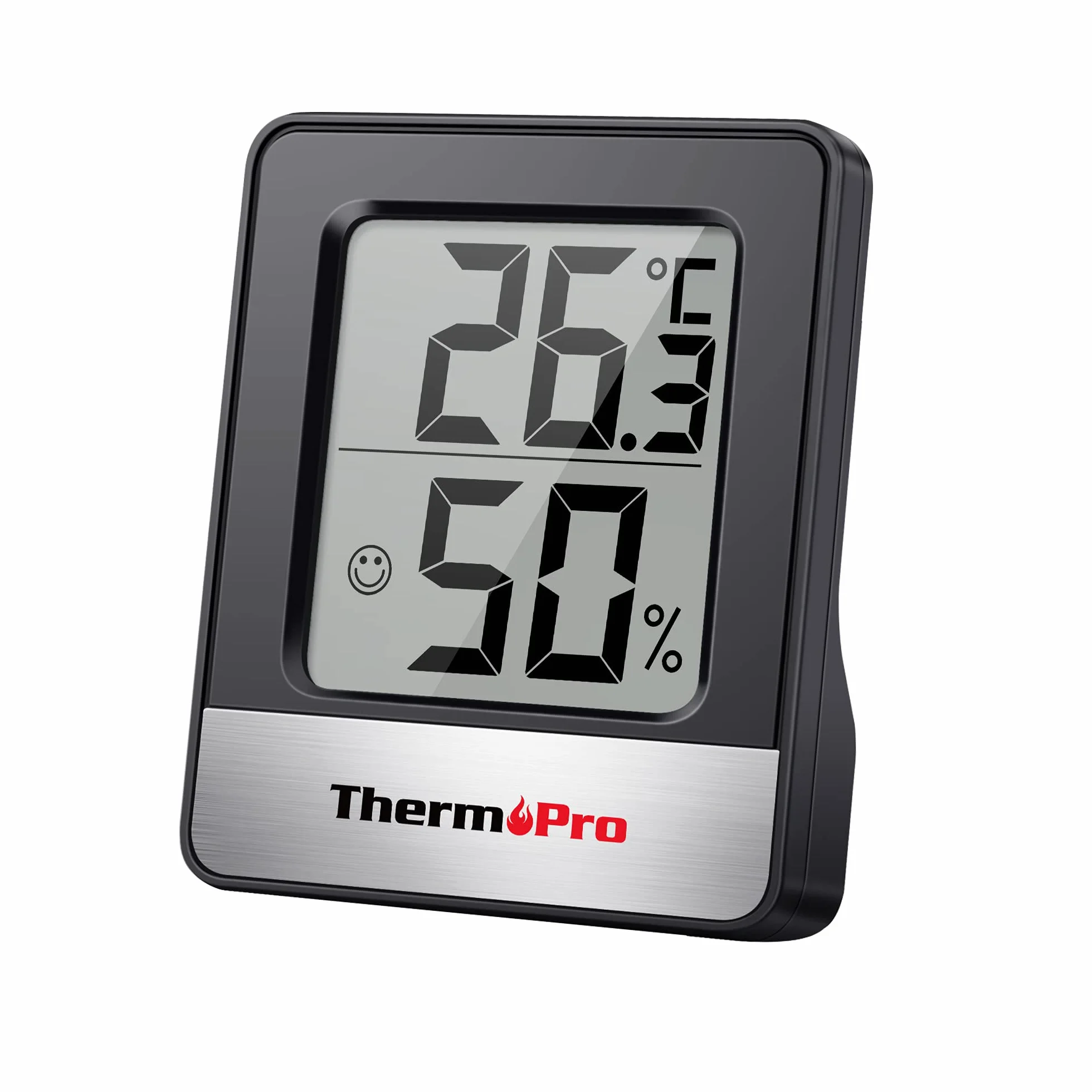 ThermoPro TP49 cyfrowy mini termometr z funkcją higrometru, pomiar temperatury i wilgotności powietrza w pomieszczeniu ze wskaźnikiem smiley do kontroli klimatu w pomieszczeniu, czarny