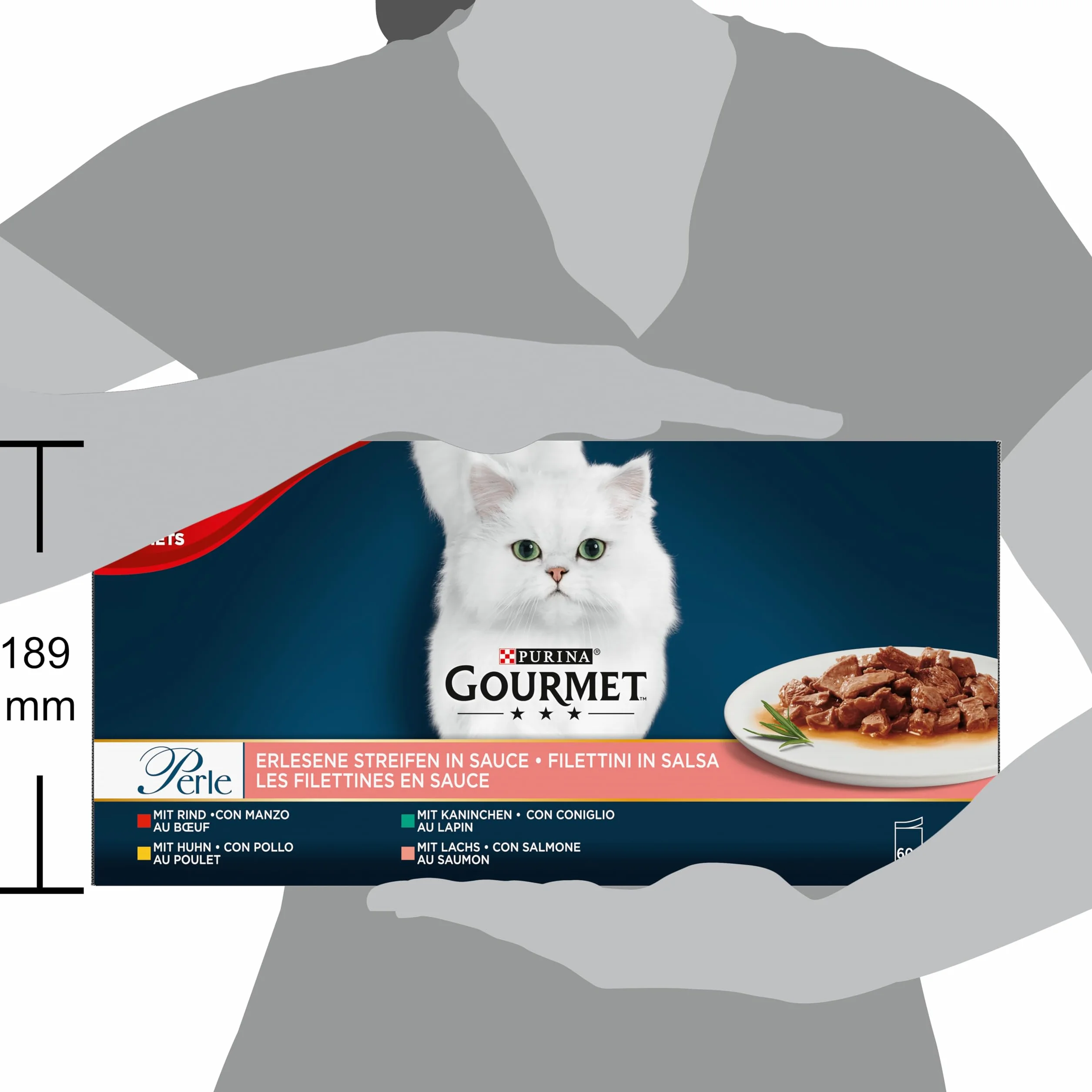 GOURMET PERLE | Karma mokra dla dorosłych kotów | Mini fileciki w sosie z Kurczakiem, Wołowiną, Łososiem i Królikiem | 60x85g