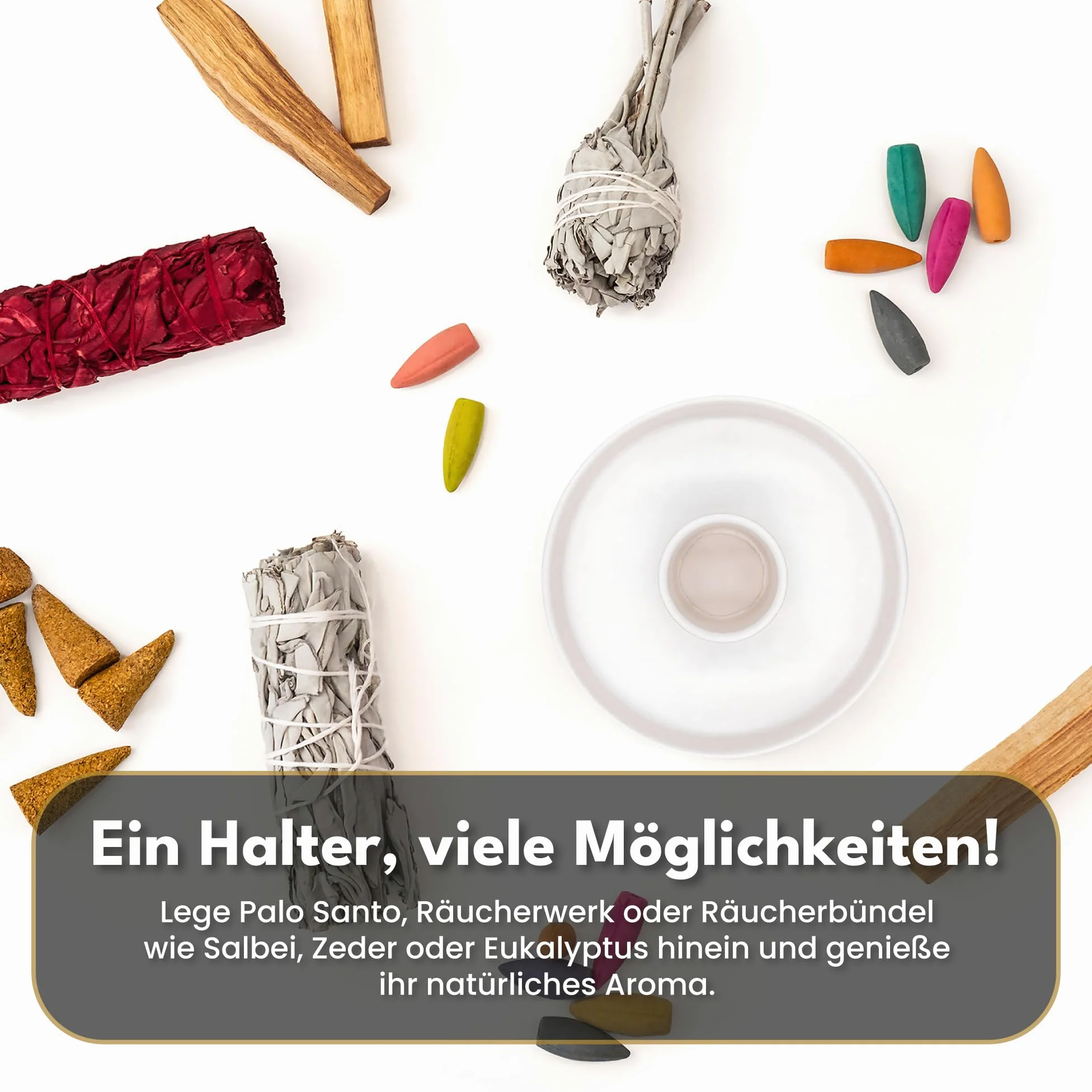 Uchwyt na kadzidło, misa do wędzenia, uchwyt do Palo Santo, szałwii i kadzi z ceramiki – minimalistyczny, łapacz popiołu, ręcznie wykonany, biały