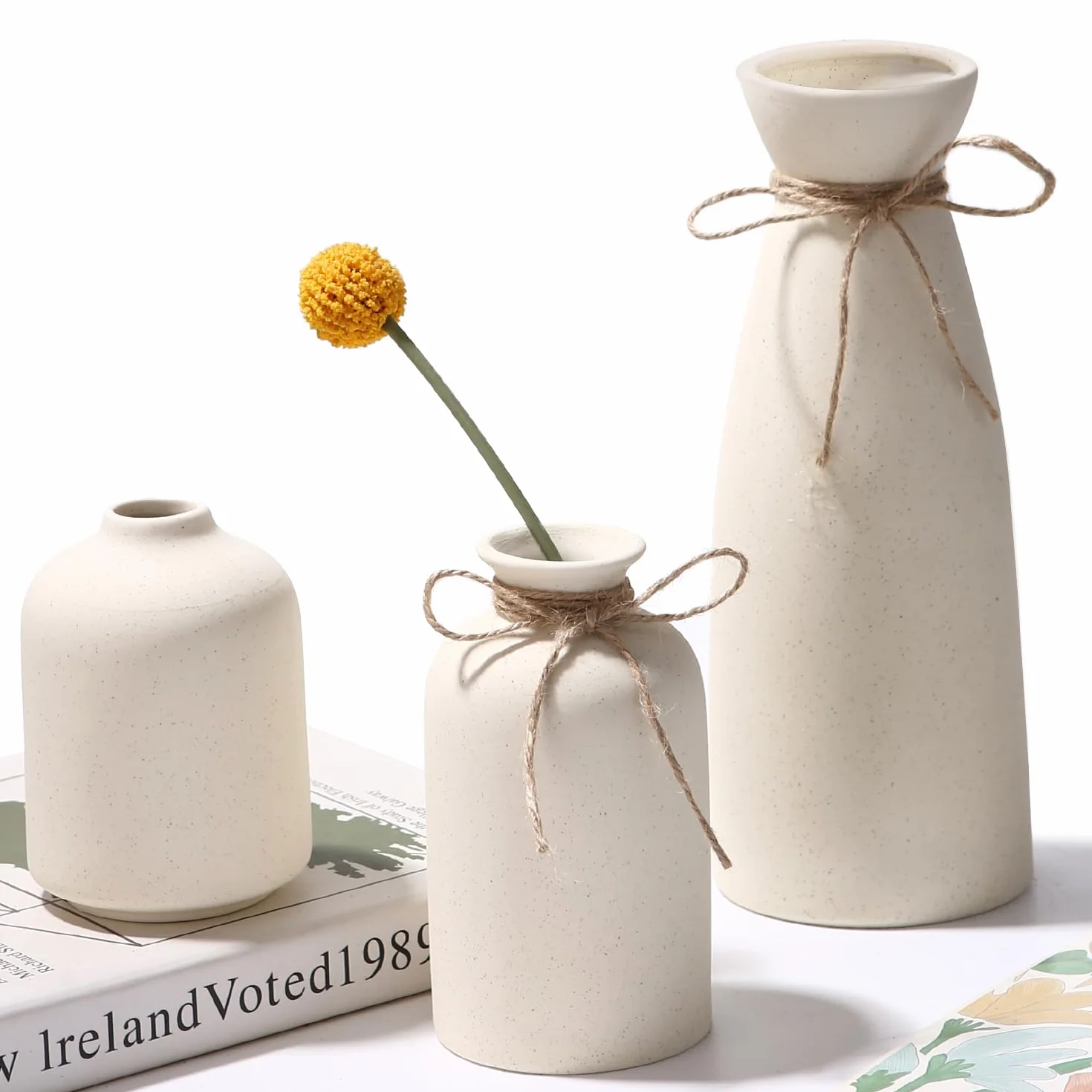 Beżowy Ceramiczny Wazon zestaw 3, nordycki współczesny i minimalistyczny wazon na kwiaty do wystroju domu, bukiet Pampas trawa Suszony świeży kwiat, centralny wystrój stołu