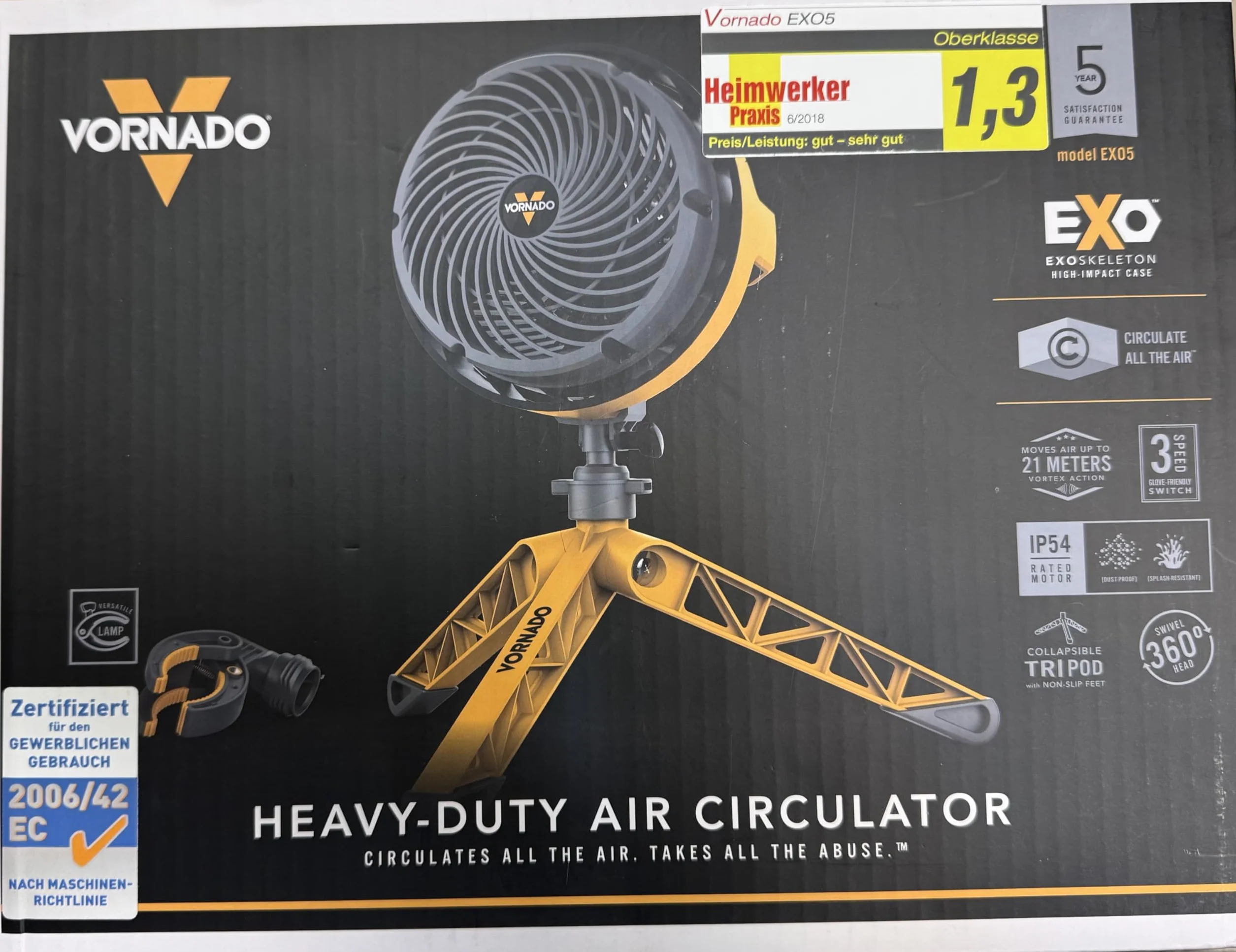 Vornado EXO5 - wentylator na plac budowy i warsztatu - w zestawie uchwyt montażowy 46 dB - 38 W