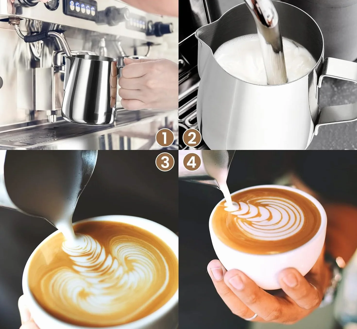 Dzbanek do spieniania mleka ze stali nierdzewnej, ręczny kubek do spieniania mleka do latte art i cappuccino, idealny dzbanek do kawy na mleko do napojów w stylu baristy