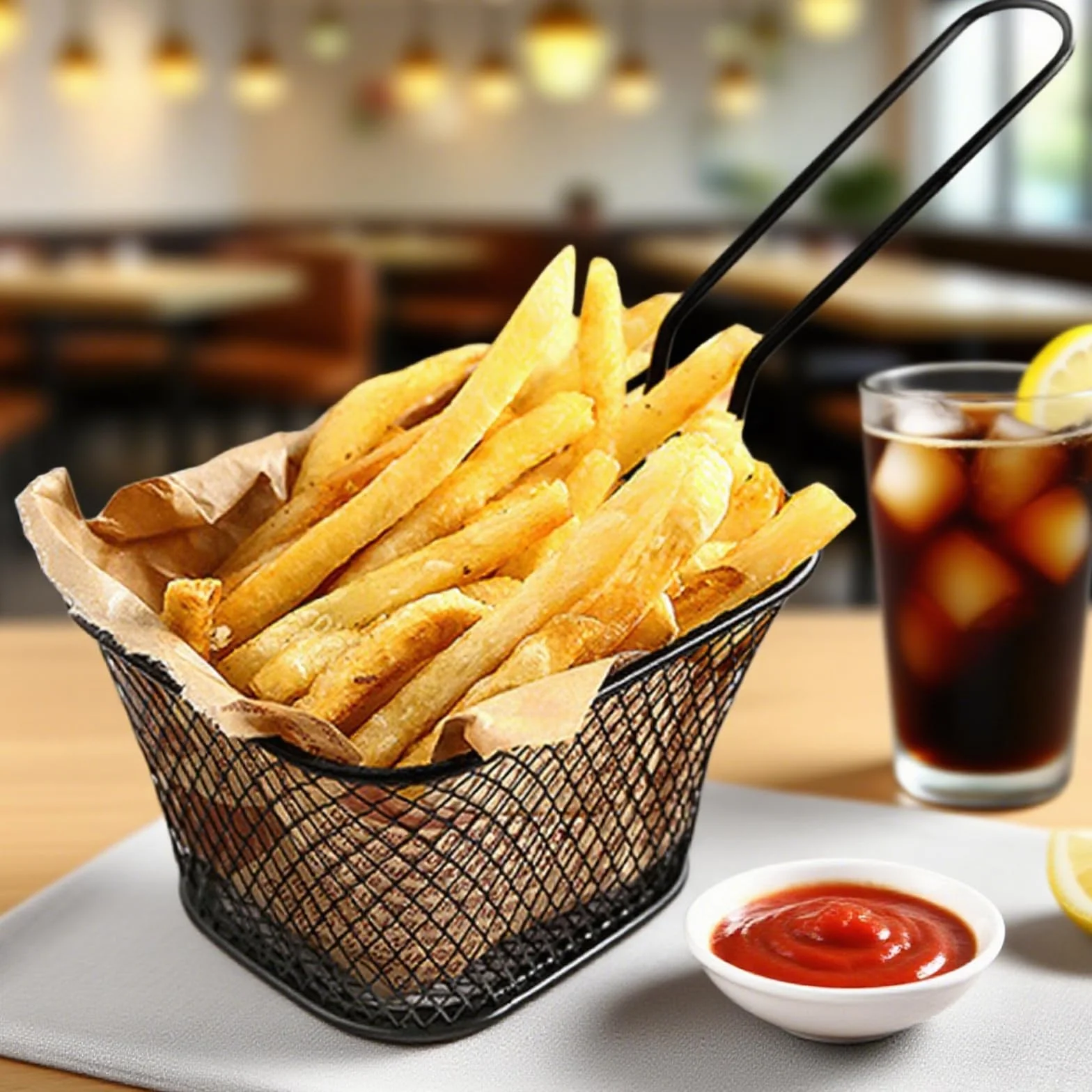 Koszyki do frytek, 12 sztuk, małe czarne koszyki do serwowania frytek, mini koszyków ze stali nierdzewnej, do frytek, mini koszyków do smażenia z uchwytem, koszyki do serwowania frytek, krewetek