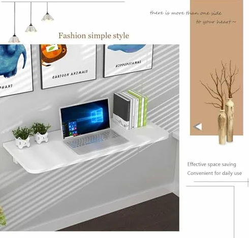 Składane biurko naścienne oszczędzające miejsce pływający stół do nowoczesnego gabinetu kompaktowa drewniana stacja komputerowa elegancka konstrukcja do małych przestrzeni