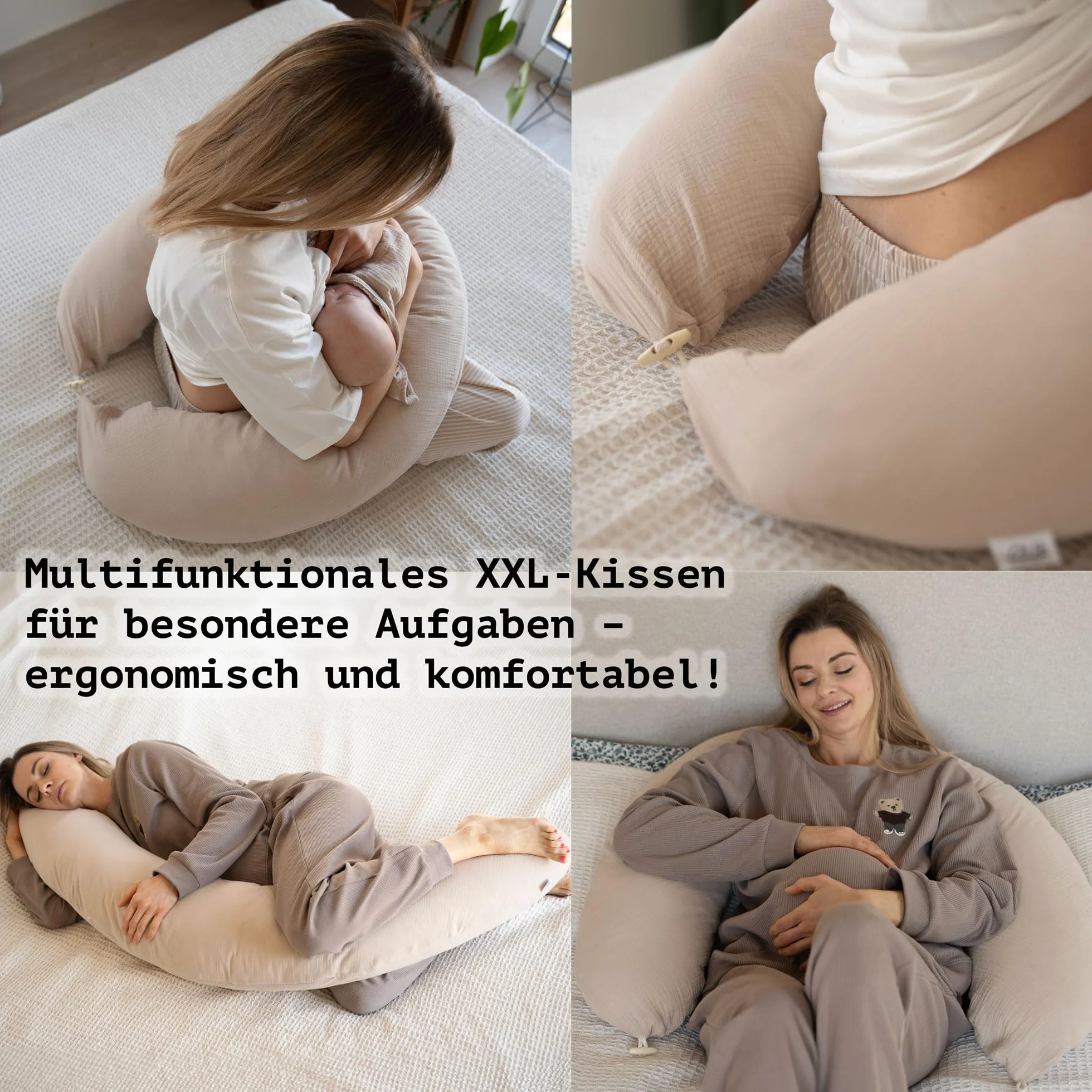 PaLulli® Ergonomiczna poduszka do karmienia XXL 190 x 30 cm, z poszewką z bawełny bio-muślinowej – idealna poduszka dla kobiet w ciąży i do spania na boku, komfort i wsparcie dla dorosłych i matek