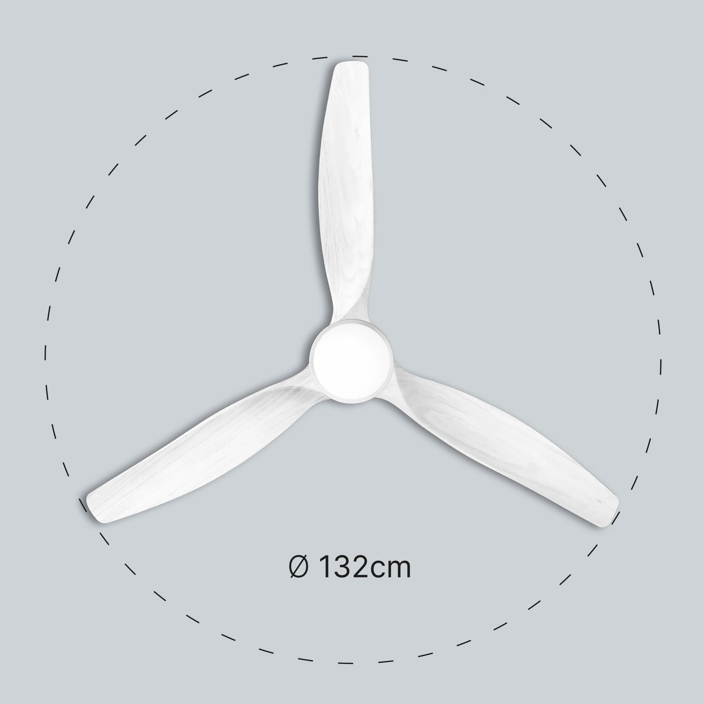 Ufesa CFNP wentylator sufitowy 40 W, 6 prędkości, ultra ciche, 3 łopaty z naturalnego drewna 132 cm, funkcja lato-zimowa, timer 8h, 3 poziomy światła, pilot zdalnego sterowania, biały