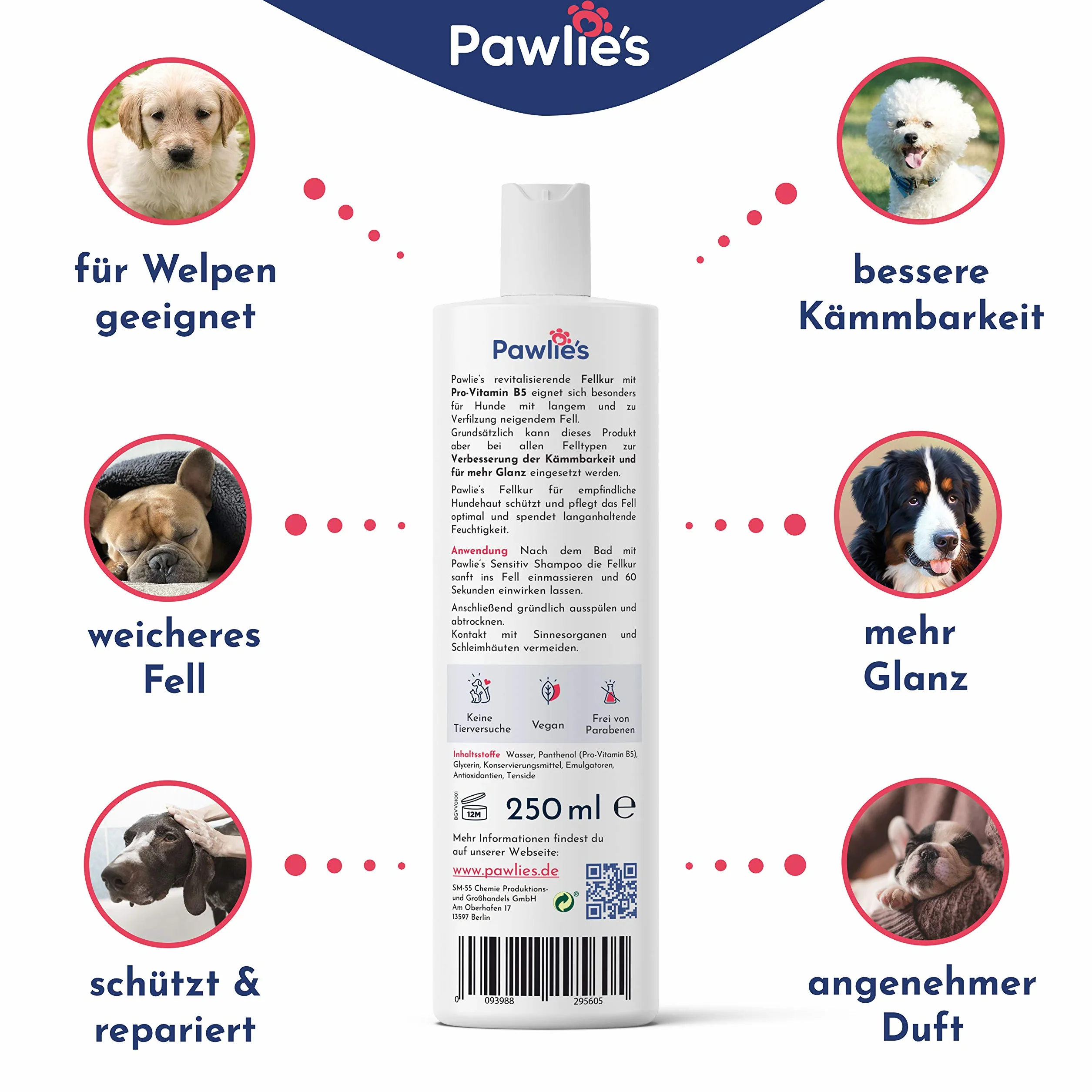 Pawlie's Odżywka dla Psów | Miękkie Futro i Lepsze Rozczesywanie | Pielęgnacja Sierści Psa, Filcowane Futro Kota