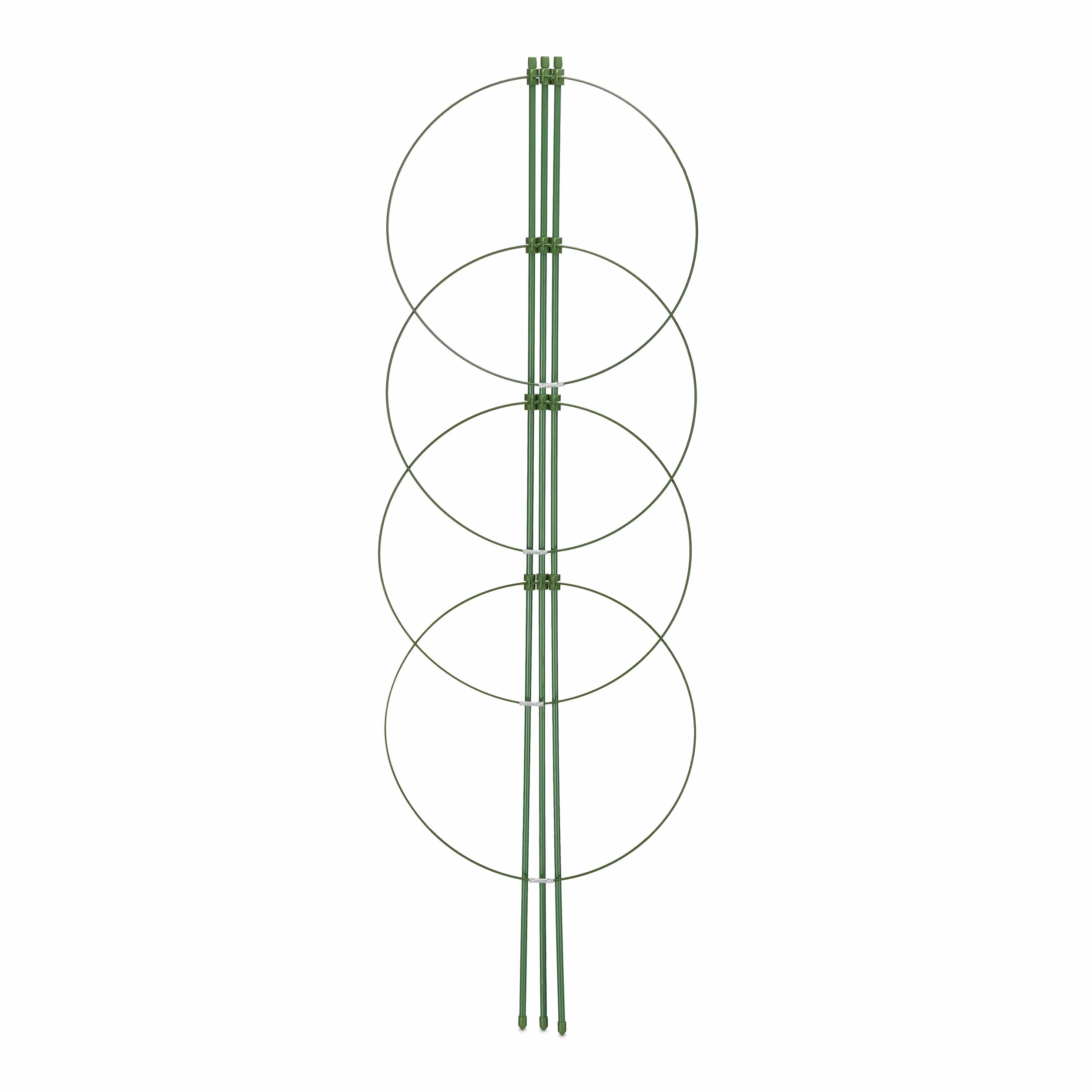 Relaxdays Podpora dla roślin pnących, zestaw 10 sztuk, metal i tworzywo sztuczne, wysokość 90 cm, 4 regulowane pierścienie, podpora dla roślin pnących, kolor zielony
