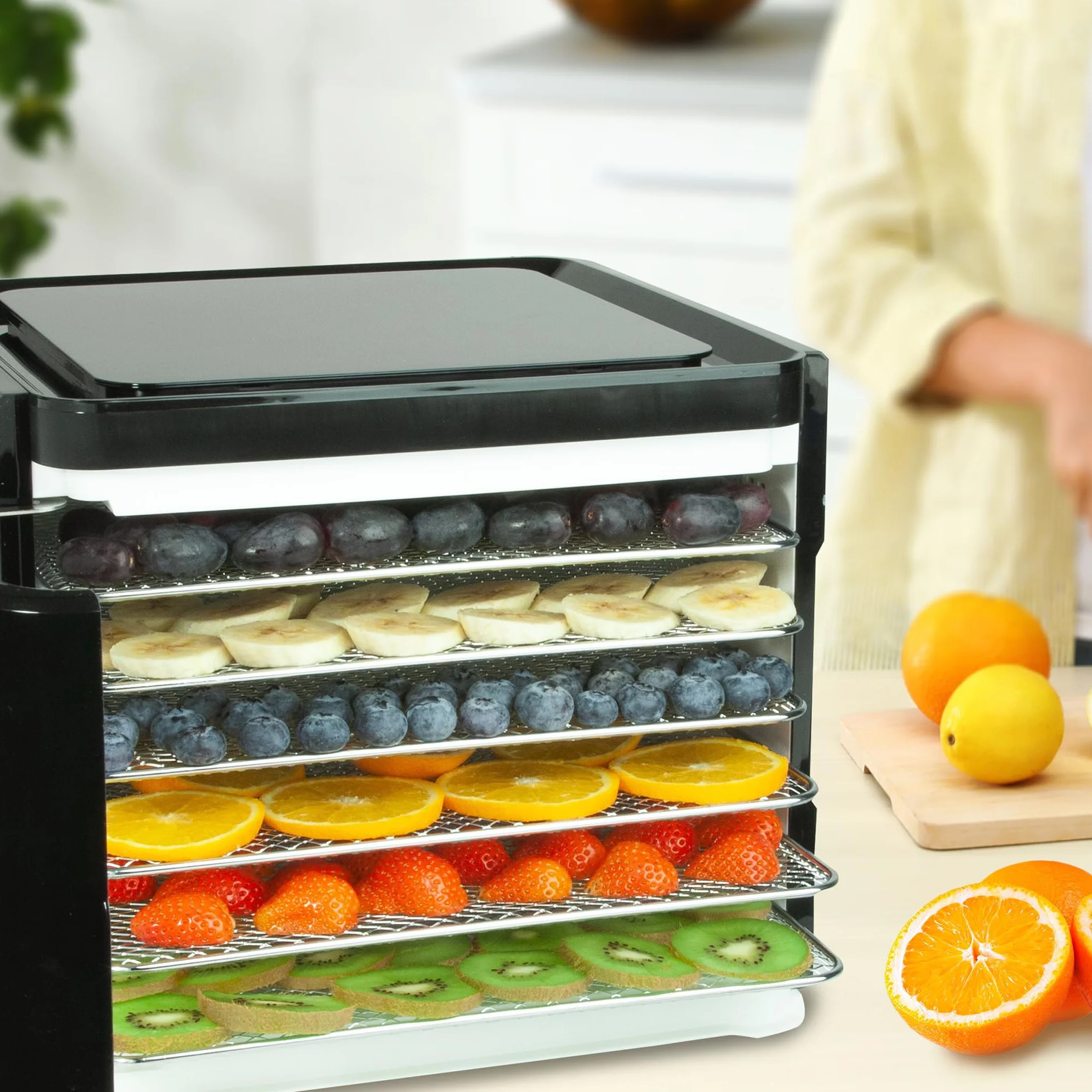 Nebula Dehydrator żywności z 6 tacami ze stali nierdzewnej, Sterowanie dotykowe LED, Regulowana temperatura 35-70C, 48-godzinny timer, Suszarka do żywności dla, Owoce, Veg, Mięso, Grzyby, Zioła