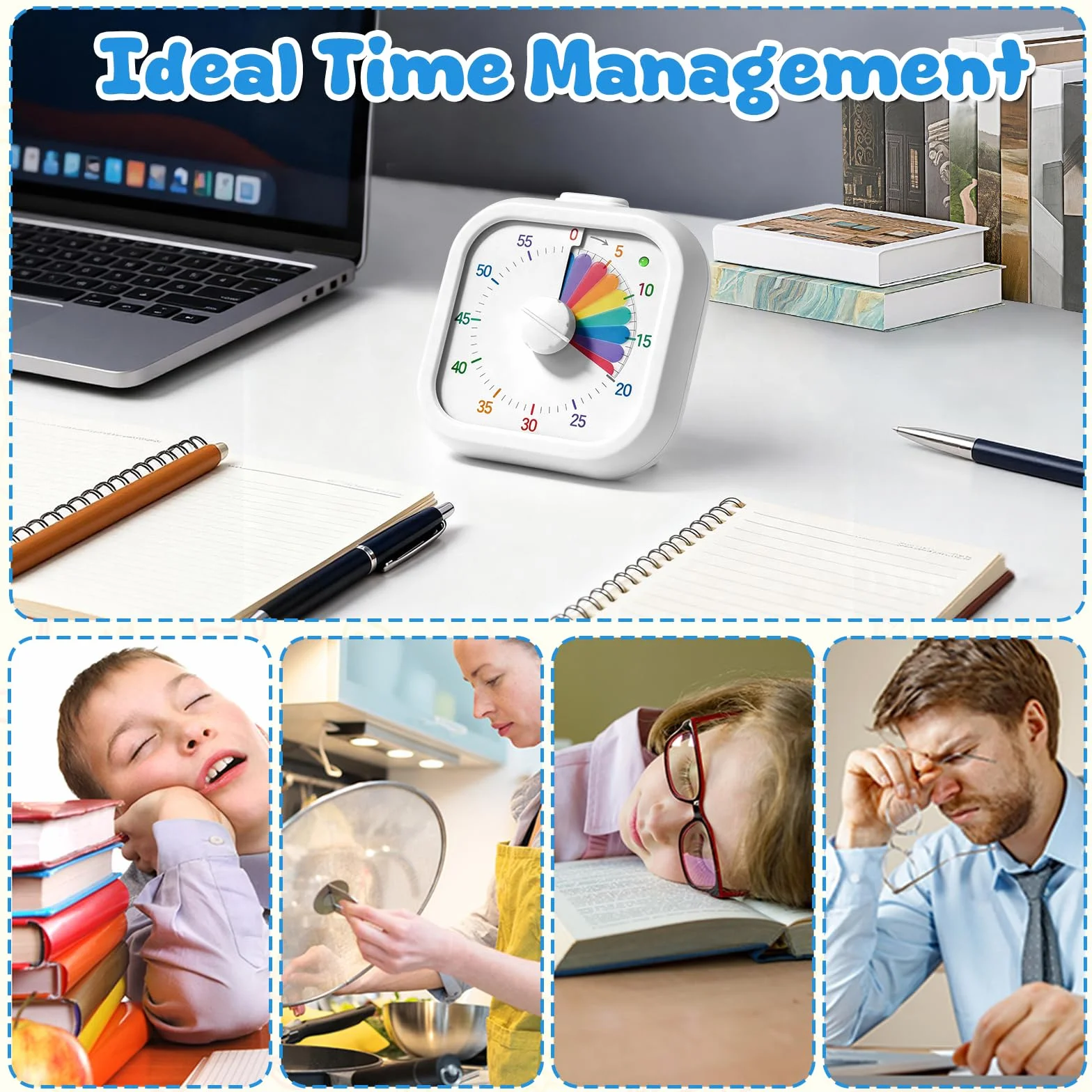 Time Timer tęczowy, wizualny timer dla dzieci i dorosłych, bezgłośna praca z opcjonalnym alarmem, do nauki w klasie, kuchni, biura domowego, narzędzie do zarządzania czasem, kolor biały