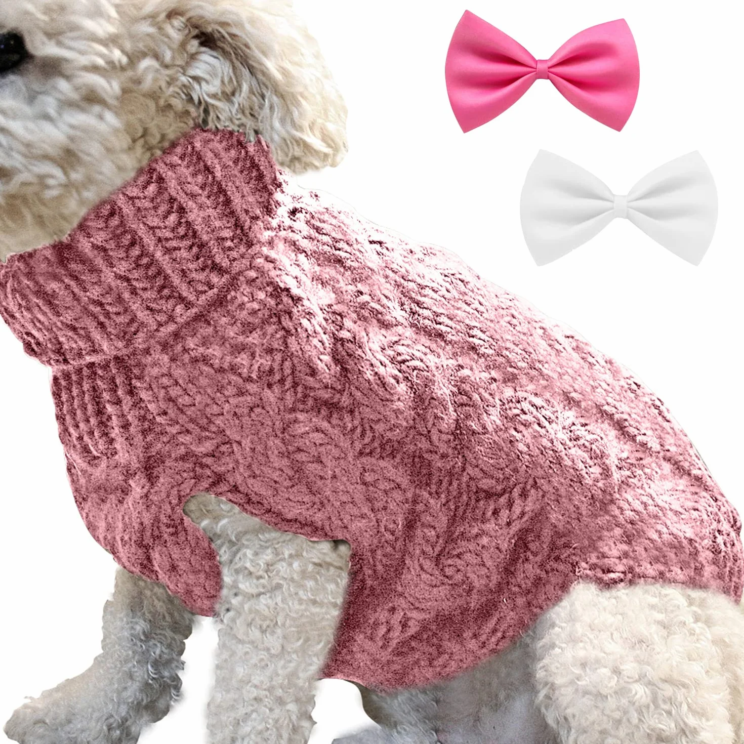 1 sztuka sweter z golfem dla psa, dzianinowa kurtka, ubrania dla zwierząt, ciepły sweter dla psa, zimowy ciepły sweter dla psa, akcesoria dla zwierząt (L, różowy)