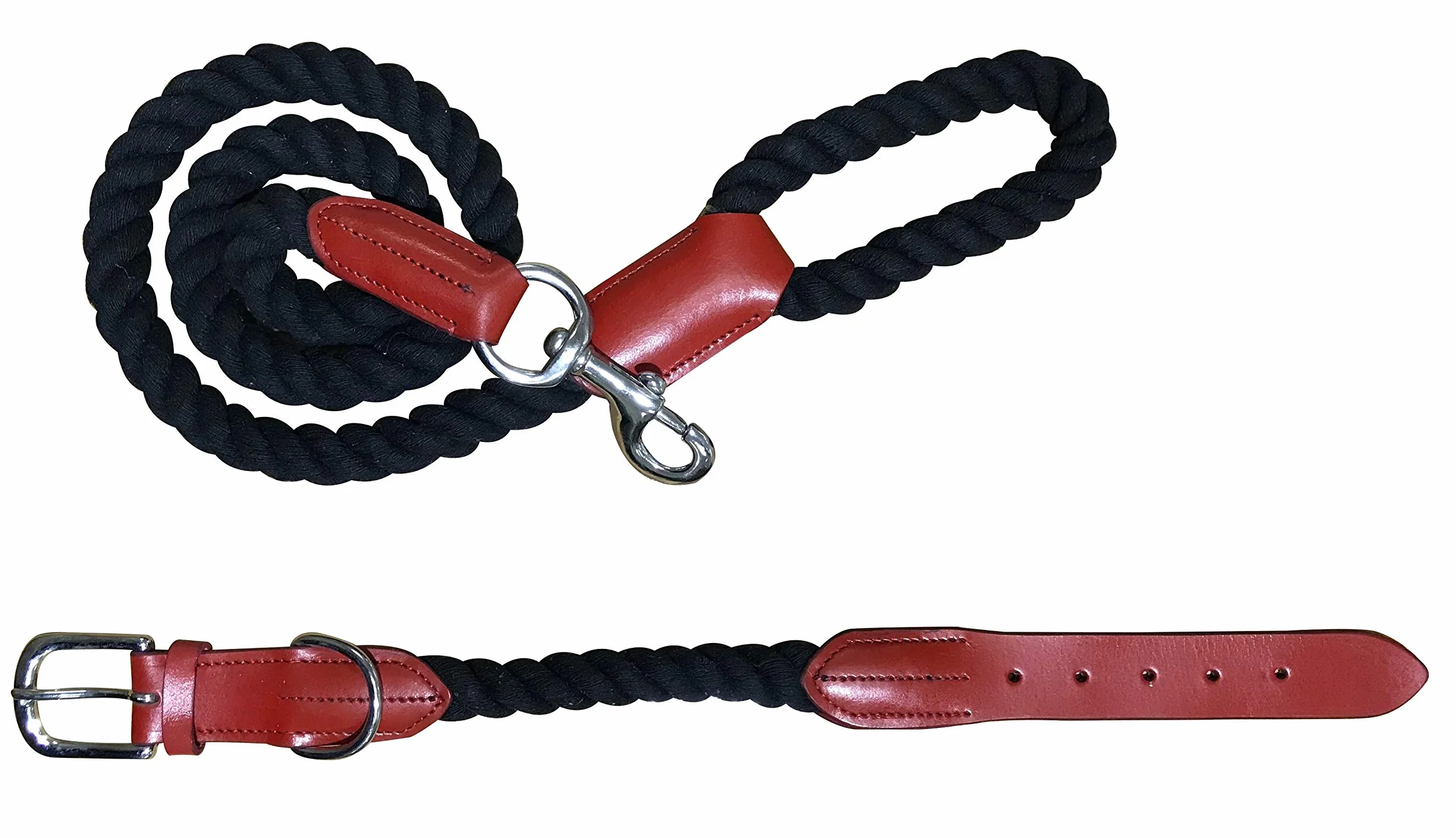 Genuine Leather Matching Pair Dog Collar and Lead Set - S (12-15 Inches)