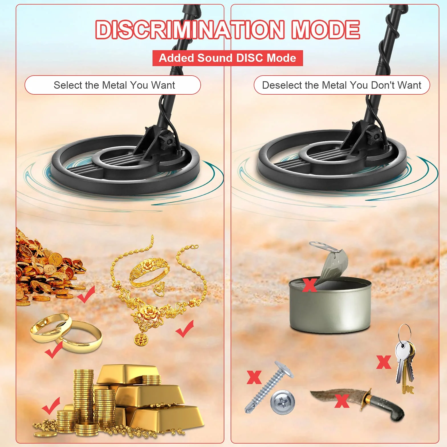 SEAAN Wykrywacze metalu, lekki wykrywacz złota z wodoodporną cewką wyszukiwającą 20 cm, z regulacją wysokości, dla dzieci, początkujących, poszukiwaczy skarbów, DISC i wszystkich trybów metalu