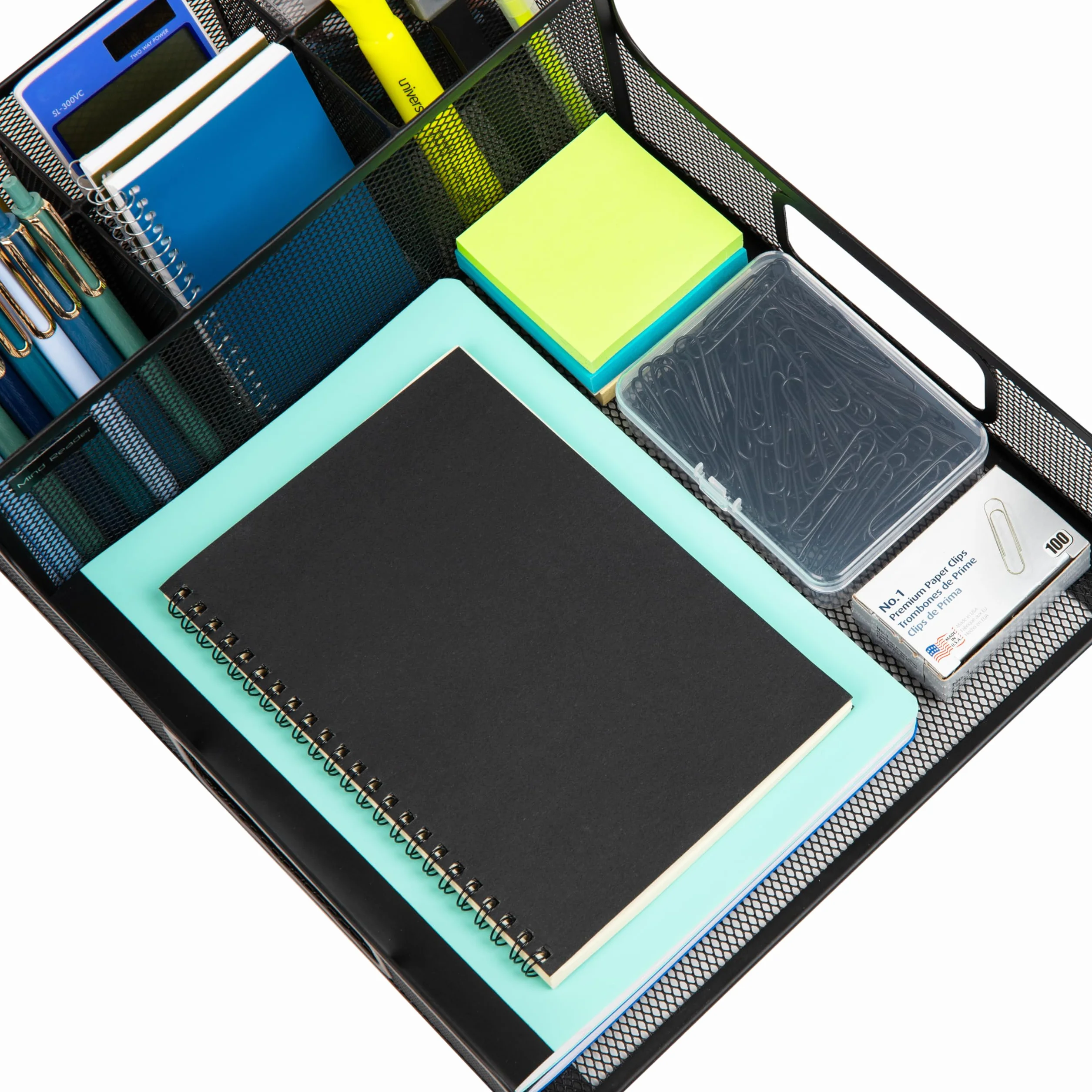 Mind Reader Desktop Organizer, File Storage, Accessory Storage, Workspace, Office, Metal Mesh, 11.5" L x 14.75" W x 5.5" H, Black