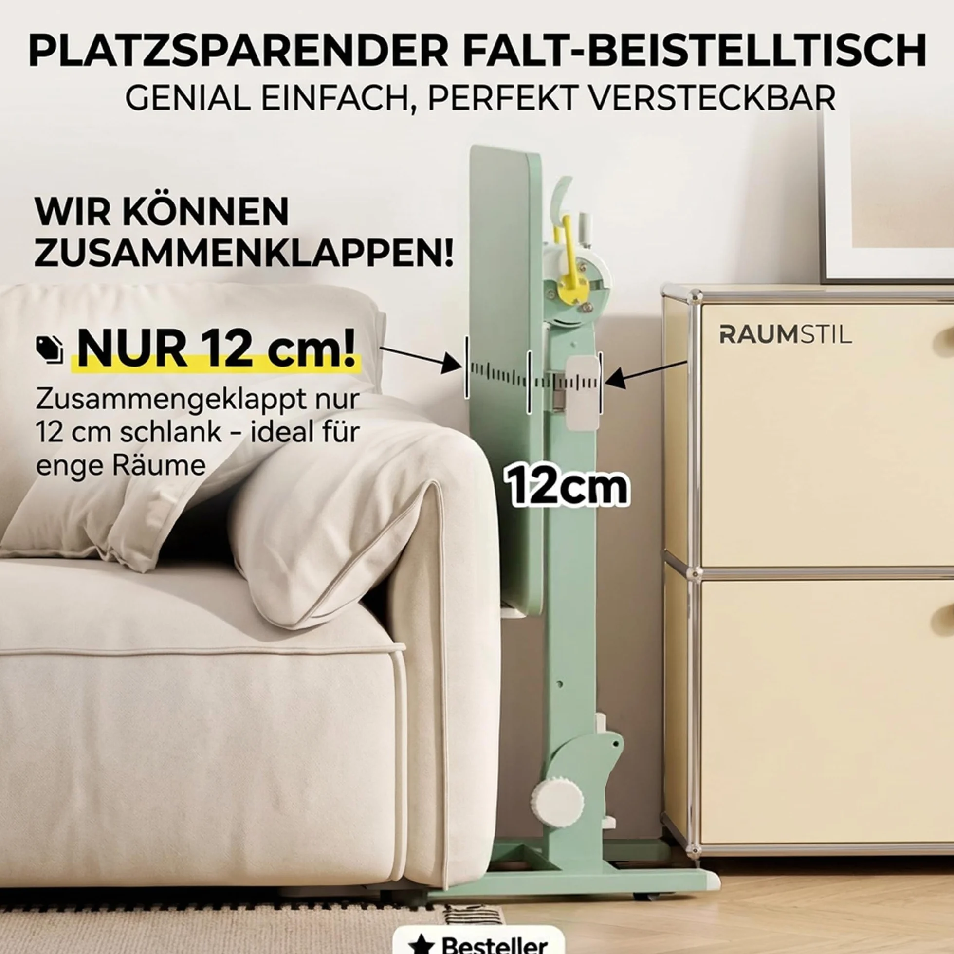 MUSSO AnyDesk D7 Przenośny stolik do łóżka, mobilne biurko z regulacją wysokości (75-108 cm), składany stojak 0-90°, ergonomiczny uchwyt do pracy, sofy i łóżka (zielony, 1 sztuka)