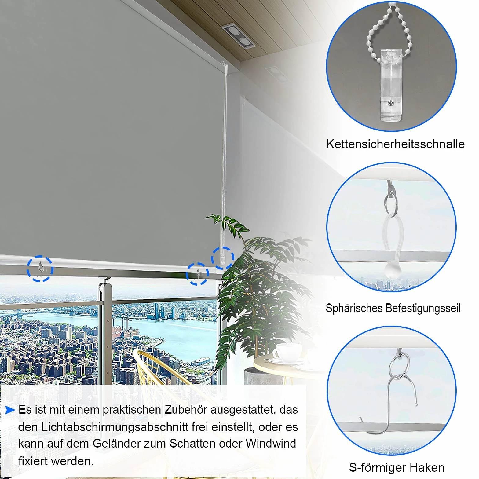 UISEBRT Roleta Zaciemniająca Markiza Pionowa na zewnątrz, Roleta Balkonowa, ochrona przed spojrzeniami, roleta chroniąca przed promieniowaniem UV (140 x 240 cm, Szara)