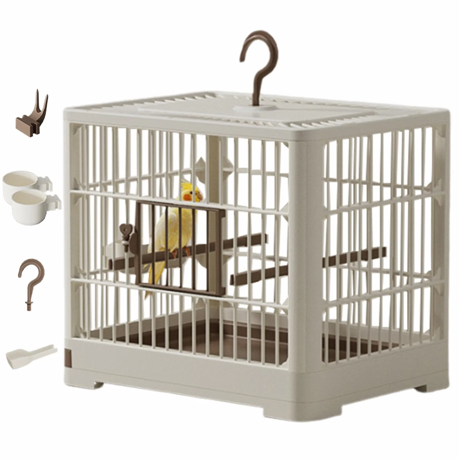 Przenośny nosidełko dla ptaków, stojak na ptaki, zdejmowany transporter tacy, uchwyt z haczykiem, klatka transportowa papużki, transporter podróżny papugi, transporter ptaków Lovebird