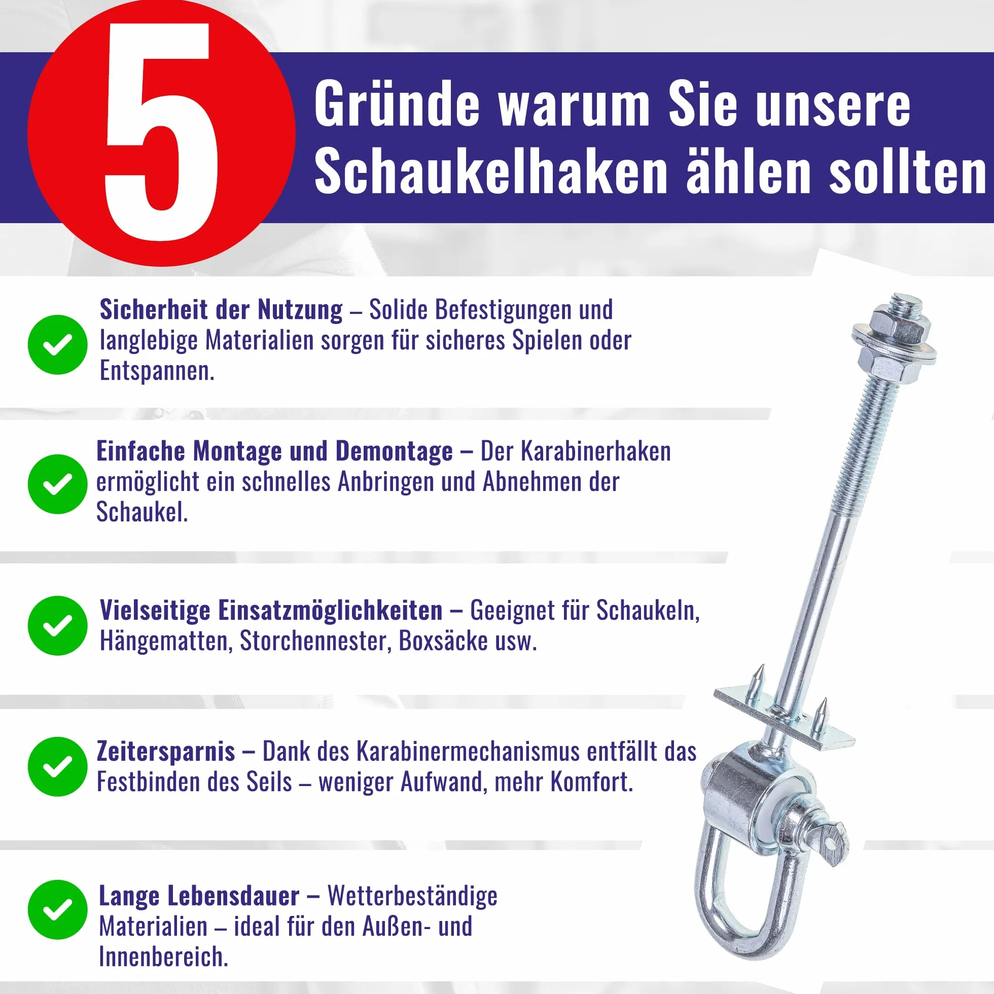 Chle-Mar – 2 x hak do huśtawki z szeklą Ø 10 mm i bolcami | zawieszenie huśtawki i mocowanie huśtawki | łącznik huśtawki do drewnianych belek | mocowanie huśtawki i haki do huśtawek dziecięcych