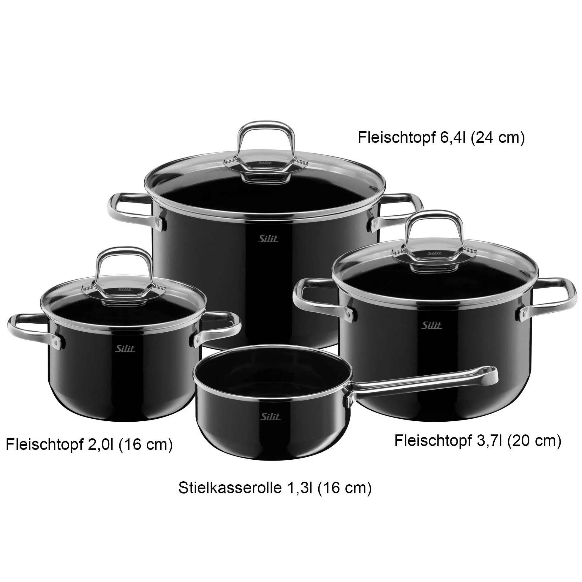 Silit Elegance Zestaw Garnków Indukcyjnych, 18/8 Stainless Steel, Przezroczysty/Czarny, 4 Sztuk