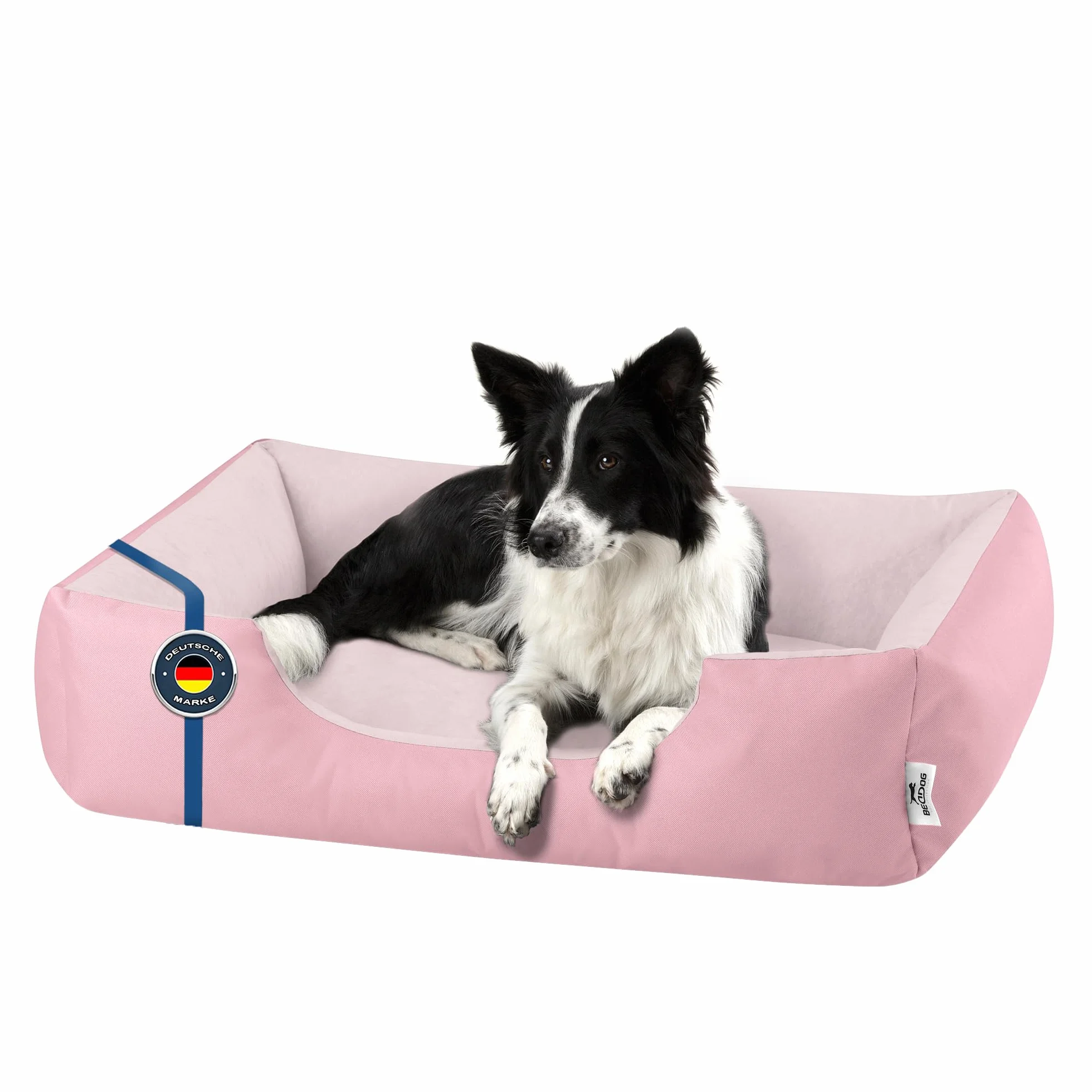 BedDog Legowisko ZARA, Sofa dla Psa z Cordury, Mikrofibra Welurowa, Zmywalne z Brzegiem, Do Domu i Na Zewnątrz, L, Pink-York (Różowy)