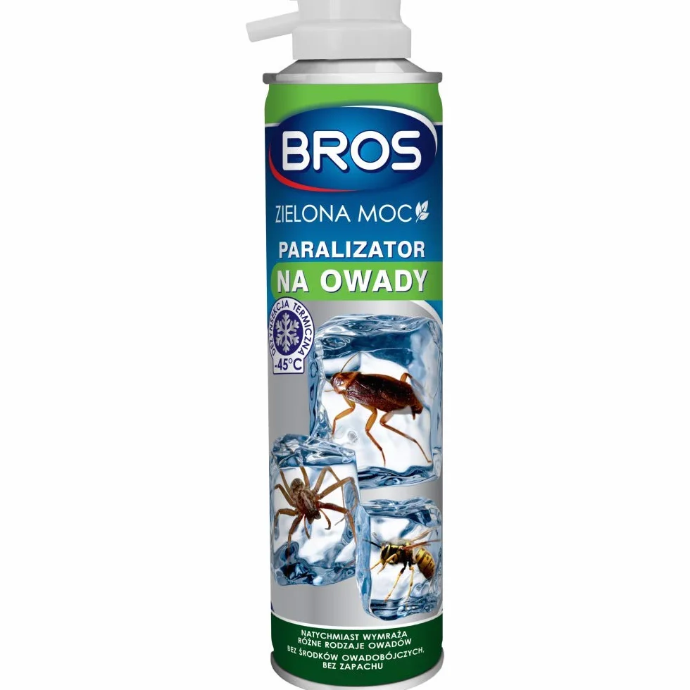 BROS Zielona Moc Paralizator na owady 300ml Innowacyjny spray zamrażający, przeznaczony do zwalczania owadów biegających i latających, takich jak pająki, karaluchy, mrówki, pluskwy, muchy, larwy, komary, osy, mole