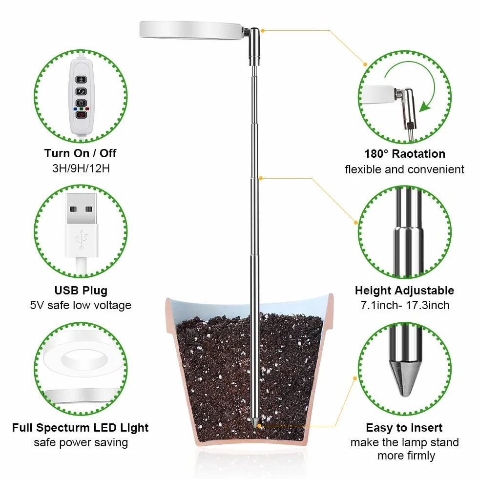 Ainiv Lampa do uprawy roślin, 48 diod LED o pełnym spektrum, lampa LED do roślin domowych, regulowana wysokość, automatyczne włączanie/wyłączanie, timer 3/9/12H, lampa do wzrostu z 9 stopniami