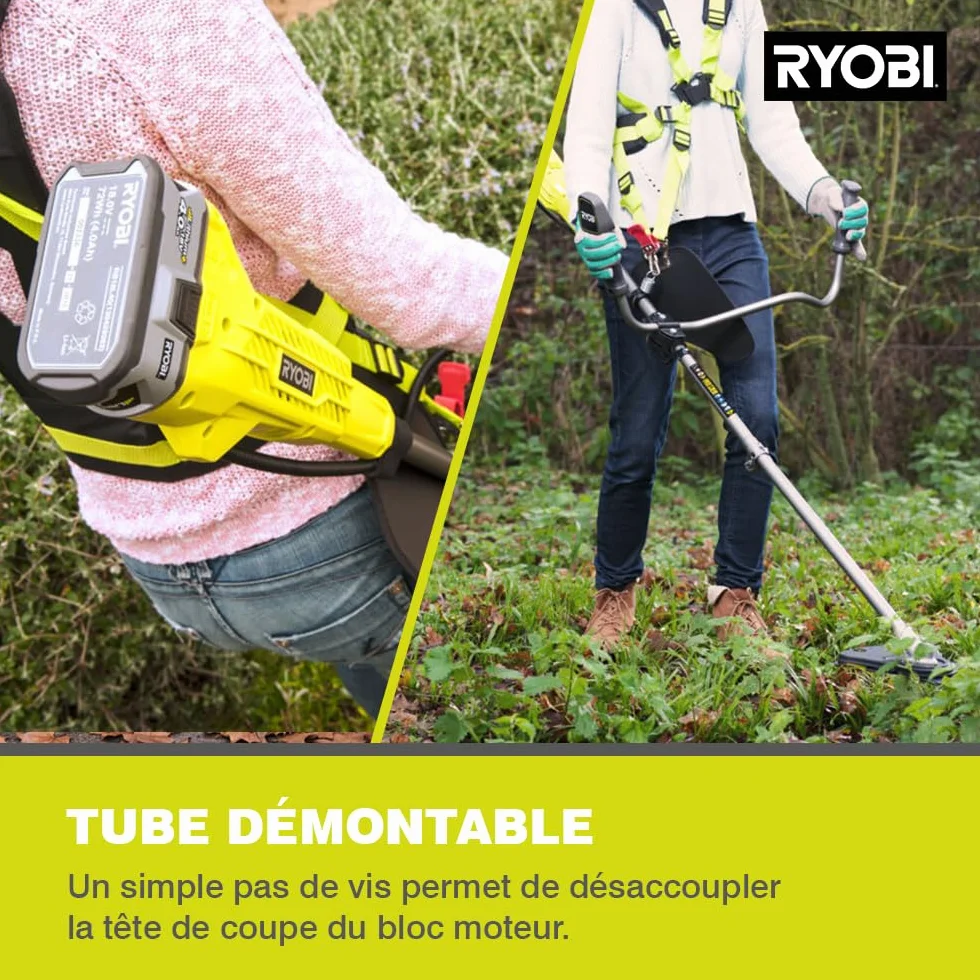 Ryobi Kosa Akumulatorowa 18 V, OBC1820B, Podkaszarka, Szerokość Koszenia 30 cm z Głowicą Żyłkową, 20 cm z Ostrzem Tnącym, Uchwyt Rowerowy, Regulacja Prędkości, bez Akumulatora i Ładowarki