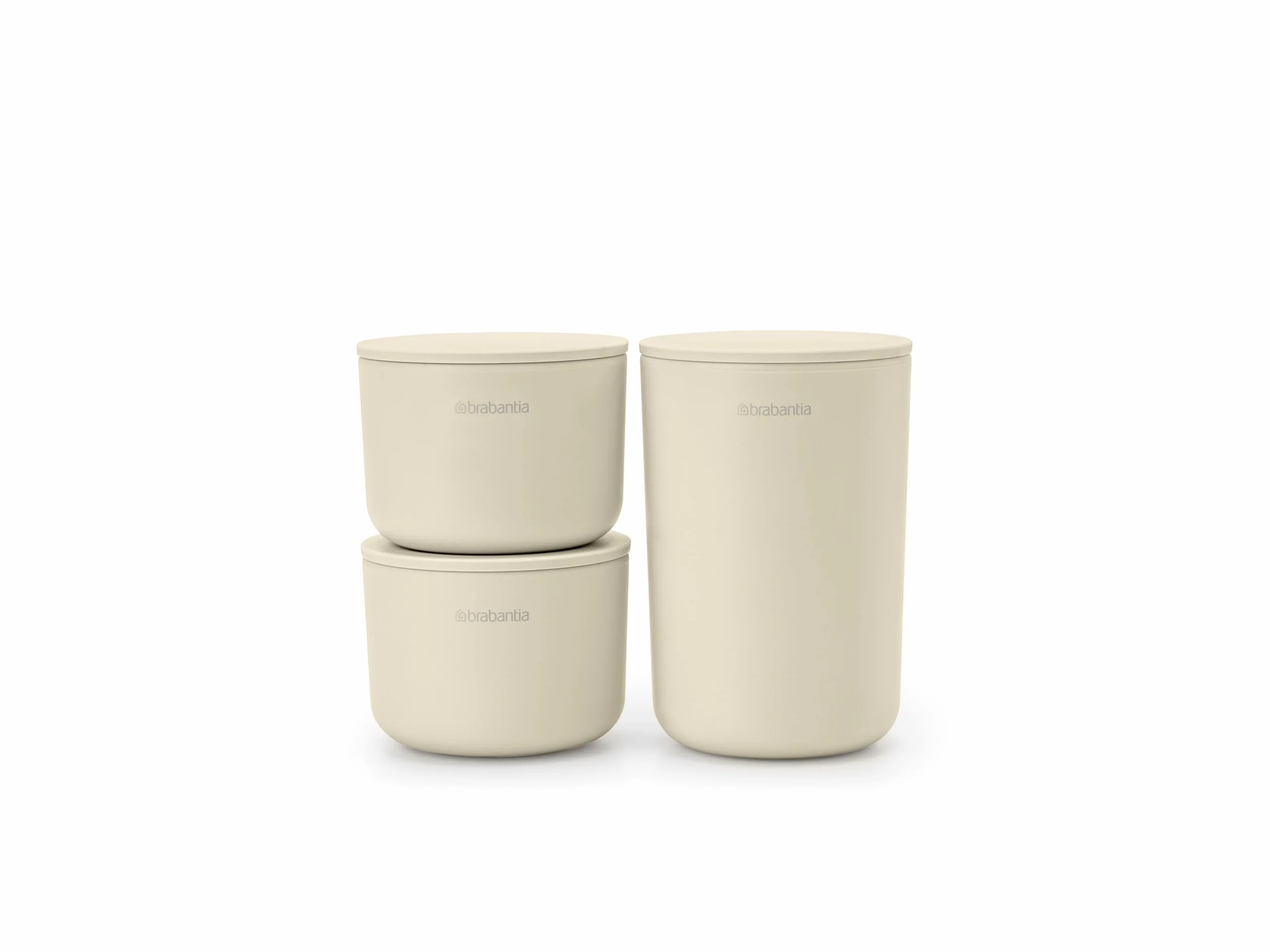 Brabantia - ReNew Zasobniki: 3 szt - do Porządkowania Drobnych Przedmiotów - Możliwość Układania w Stos - Antykorozyjne - Łatwe do Czyszczenia - Soft Beige - 15,2 x 7,6 cm