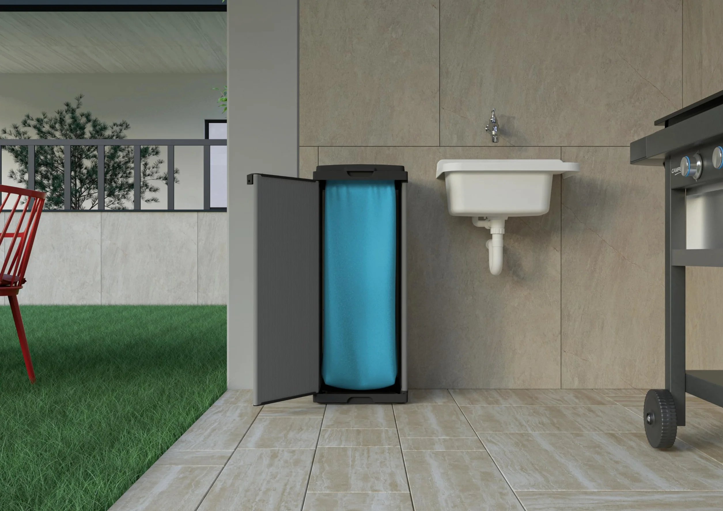 Adventa: Plastikowa szafka na śmieci mono, łatwa w montażu, system modułowy, pasuje do worków 80-110 l, trwałe, do użytku wewnątrz i na zewnątrz, 34 x 38 x 87 cm