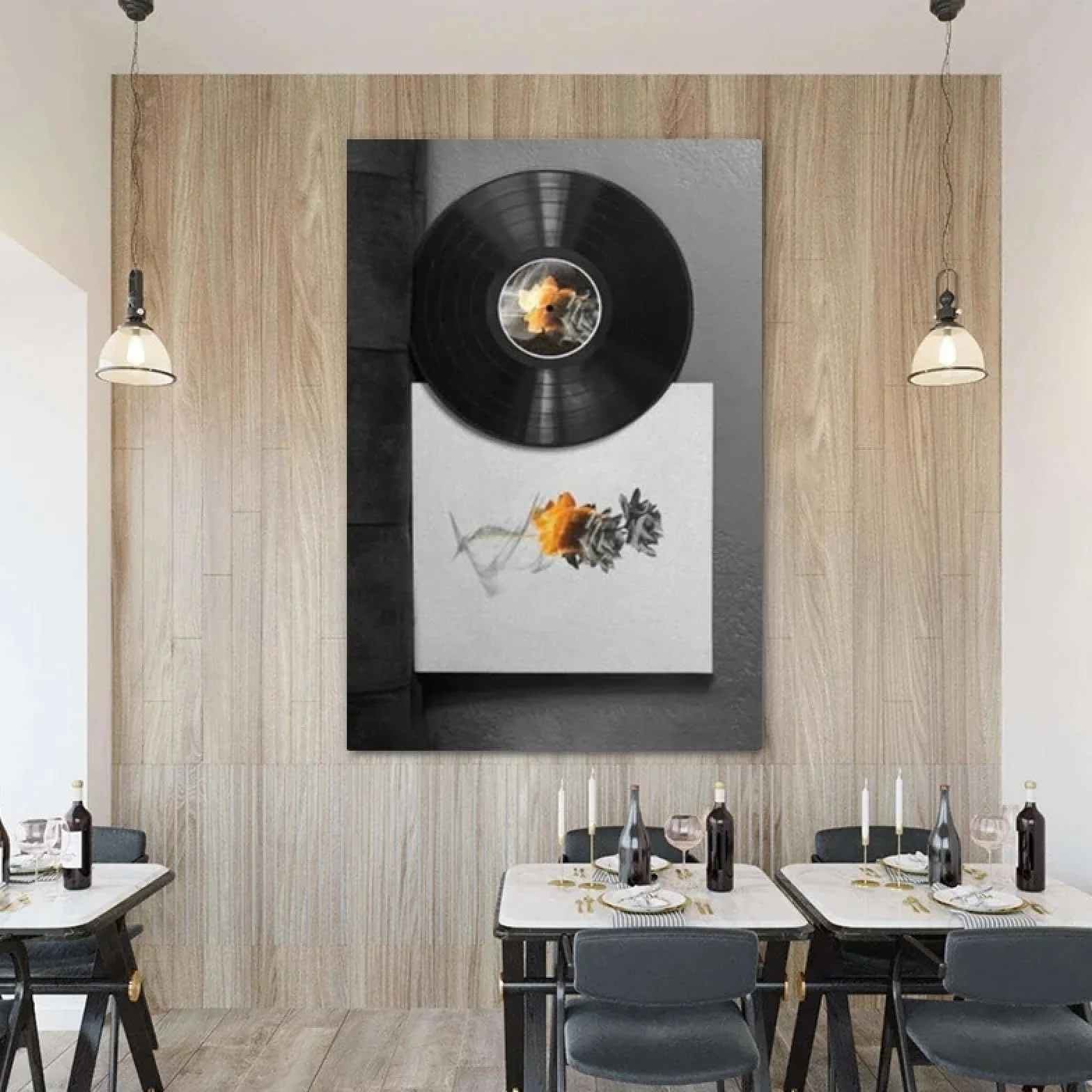 CHAOJIART Plakat z płytą winylową w stylu retro, abstrakcyjna płonąca róża, druk na płótnie, sztuka ścienna, obraz do salonu, dekoracja domu w stylu vintage, 80 x 120 cm, rama wewnętrzna