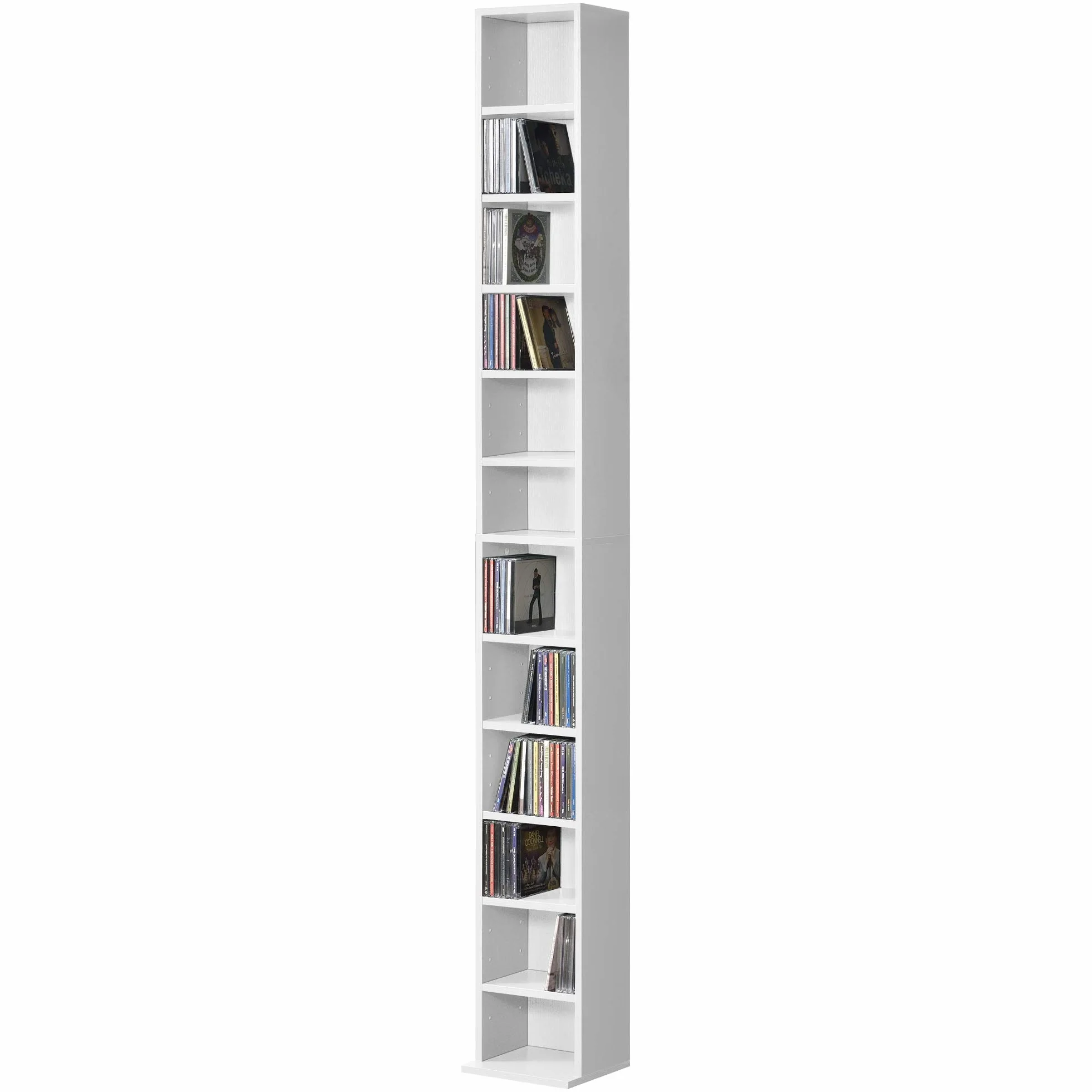 [en.casa] Regał na płyty CD Aventoft 175 x 20 x 20 cm, regał na książki, regał stojący, do przechowywania, 12 przegródek, biały