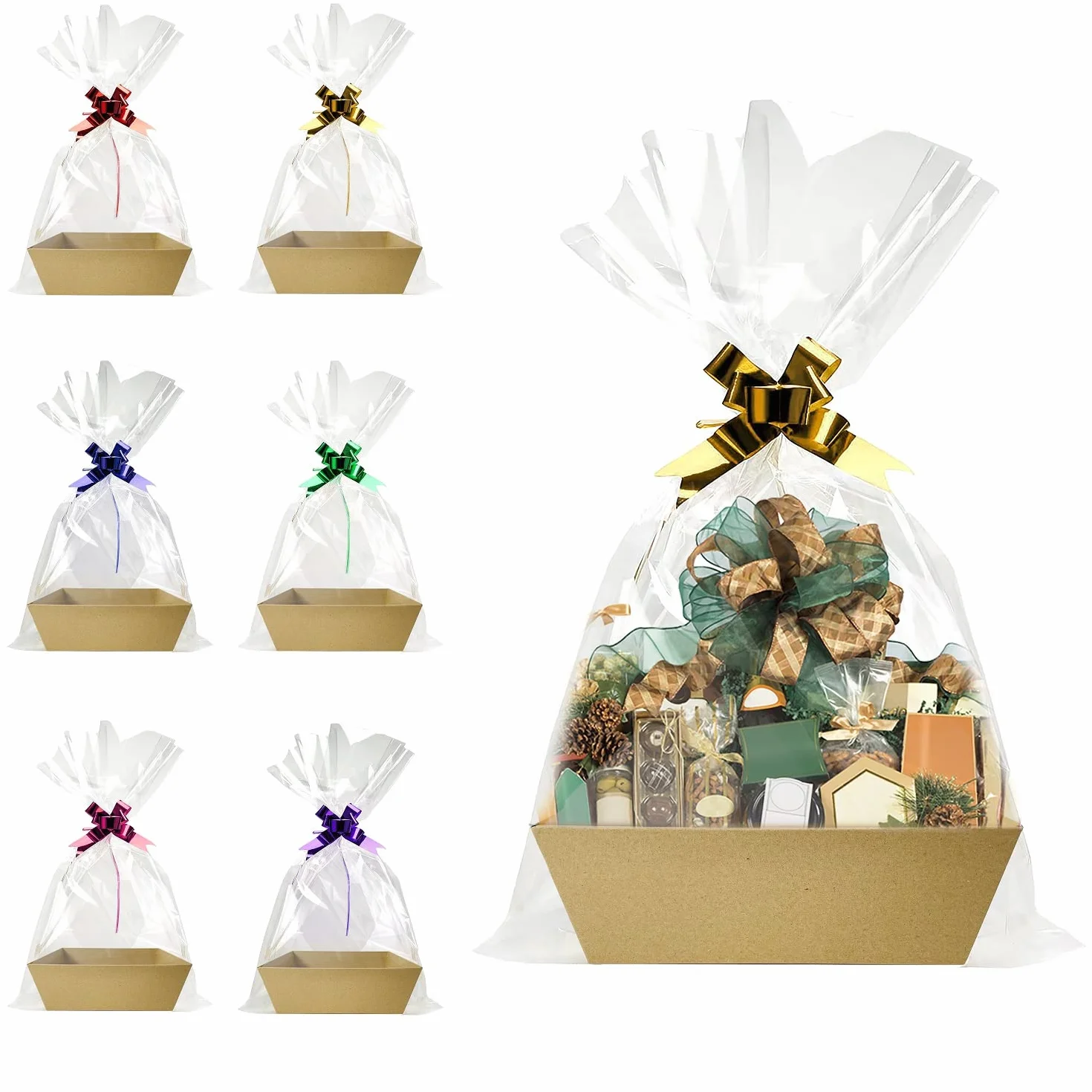 Baskets For Gifts Empty, 6 PCS Sturdy Diy Bulk Gift Basket Kraft Market Tray Cardboard Basket With Handles, Gift Baskets Kit Supplies Wrap To Fill For Birthday Christmas Valentines Thanksgiving