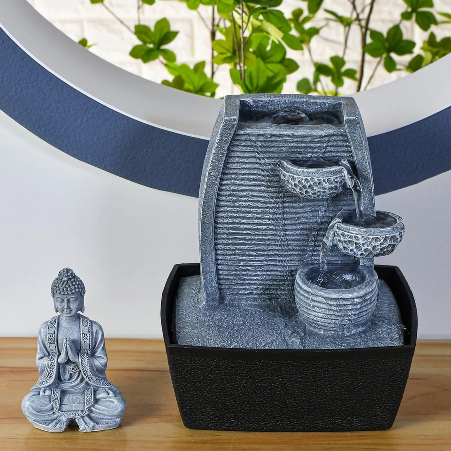 Fontanna pokojowa Feng Shui mądrość oświetlenie LED 24 cm