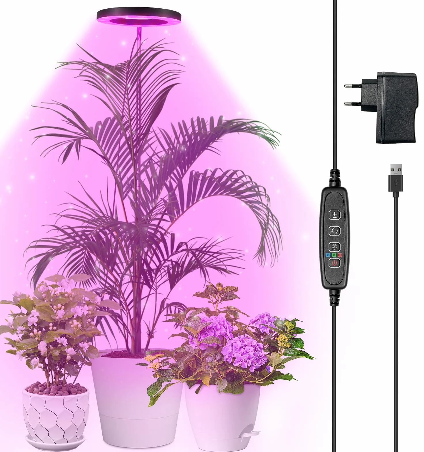 Qoolife lampa roślinna led full spectrum dla roślin domowych, 147 CM regulowana wysokość światła roślinnego z 72 diodami LED, 3 ściemniane poziomy jasności, timer 3/9/12 godzin dla roślin domowych