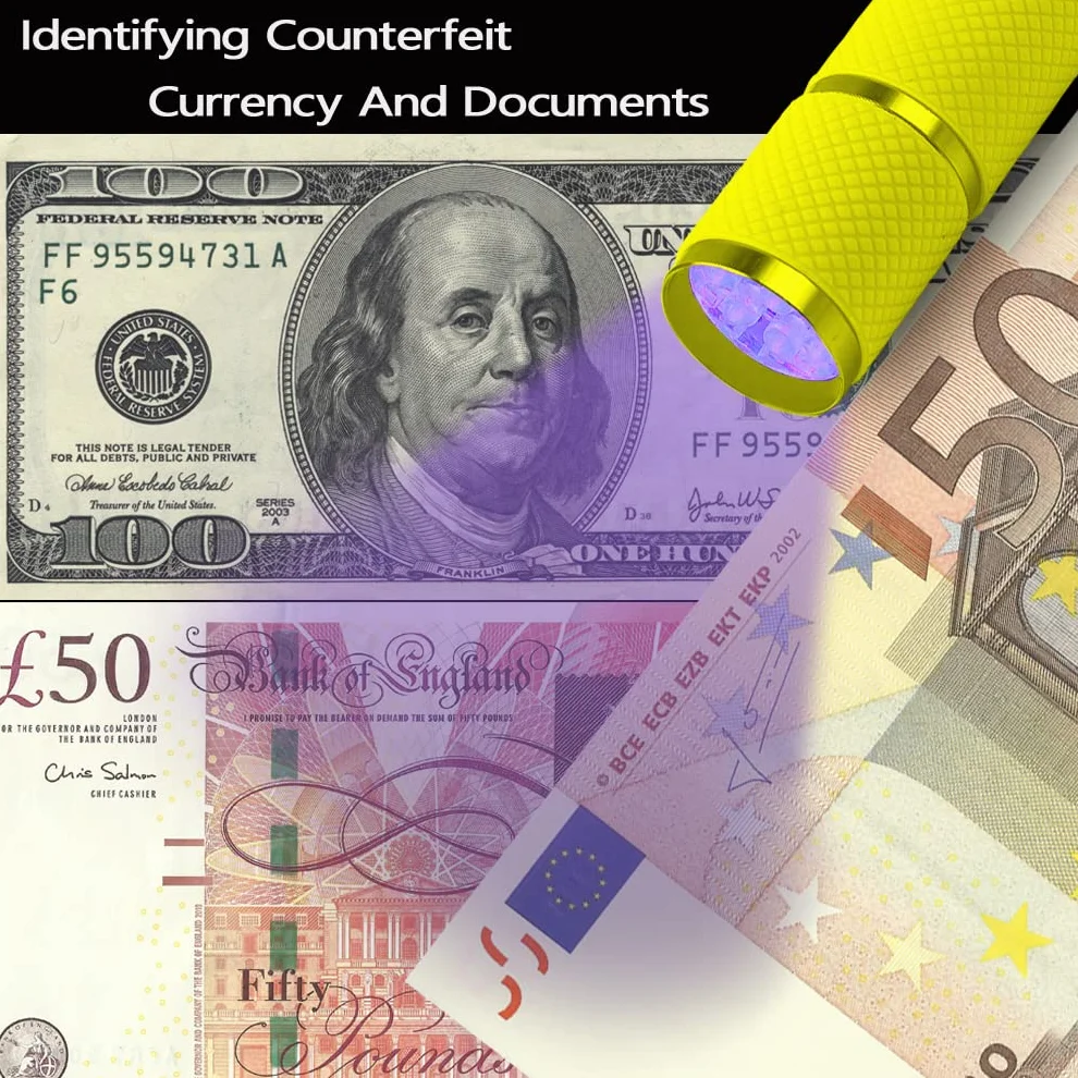 LEAGY Mini latarka UV 2-Pack z 9 diodami LED - wykrywacz moczu psa/kota, substancje fluorescencyjne, plamy, podróbek banknotów (Żółty)