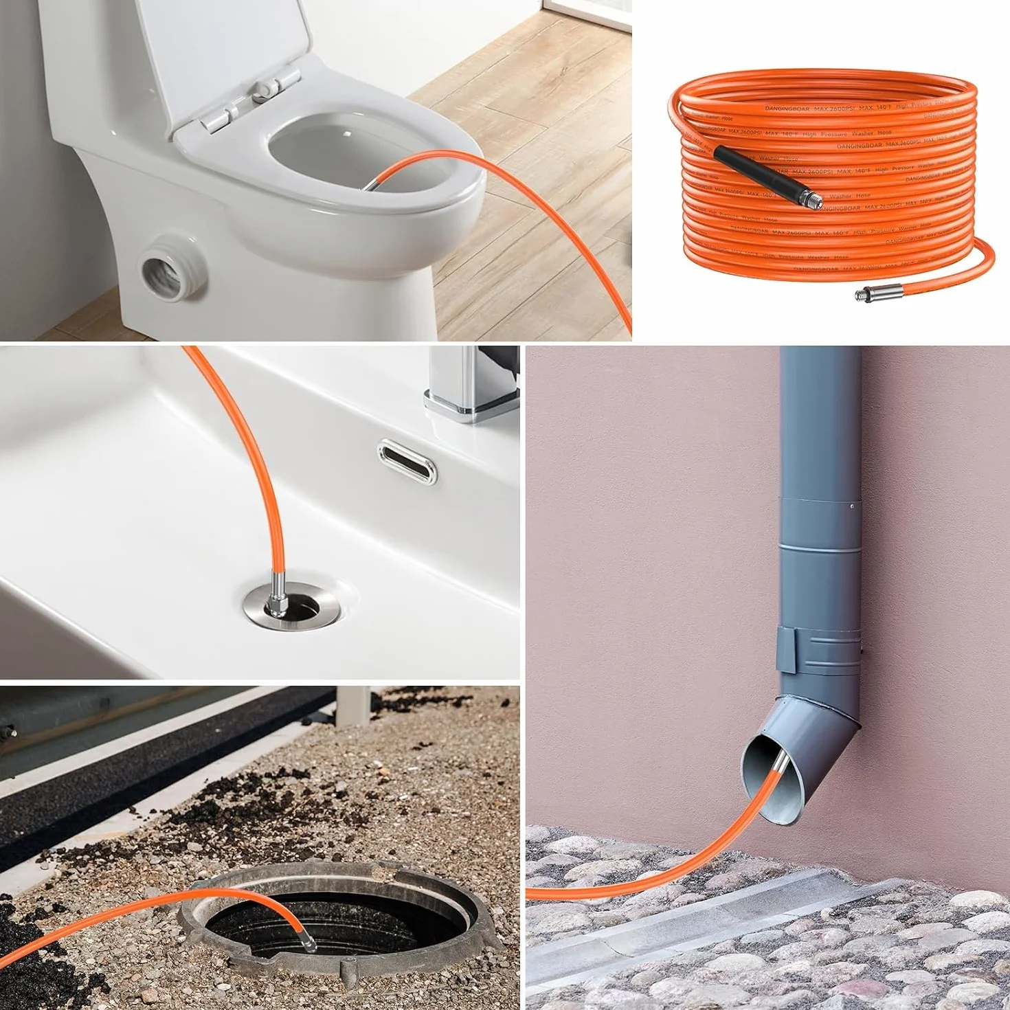 15M Wąż do Czyszczenia, Zestaw do Czyszczenia rur Odpływowych Myjką Ciśnieniową z Obrotowa Dysza, Wąż Spustowego Adapter do Karcher K2 K3 K4 K5 K6 K7, Bosch AQT, Lavor