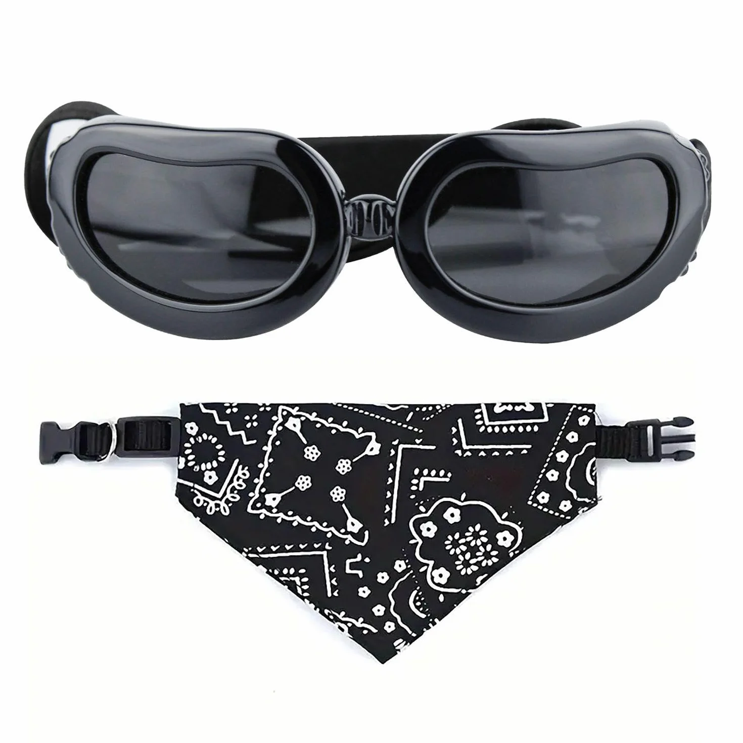 1 okulary dla małych psów i 1 x bandana dla psa, regulowane okulary, akcesoria dla zwierząt domowych, okulary przeciwsłoneczne dla psów, akcesoria do bandaży dla zwierząt domowych